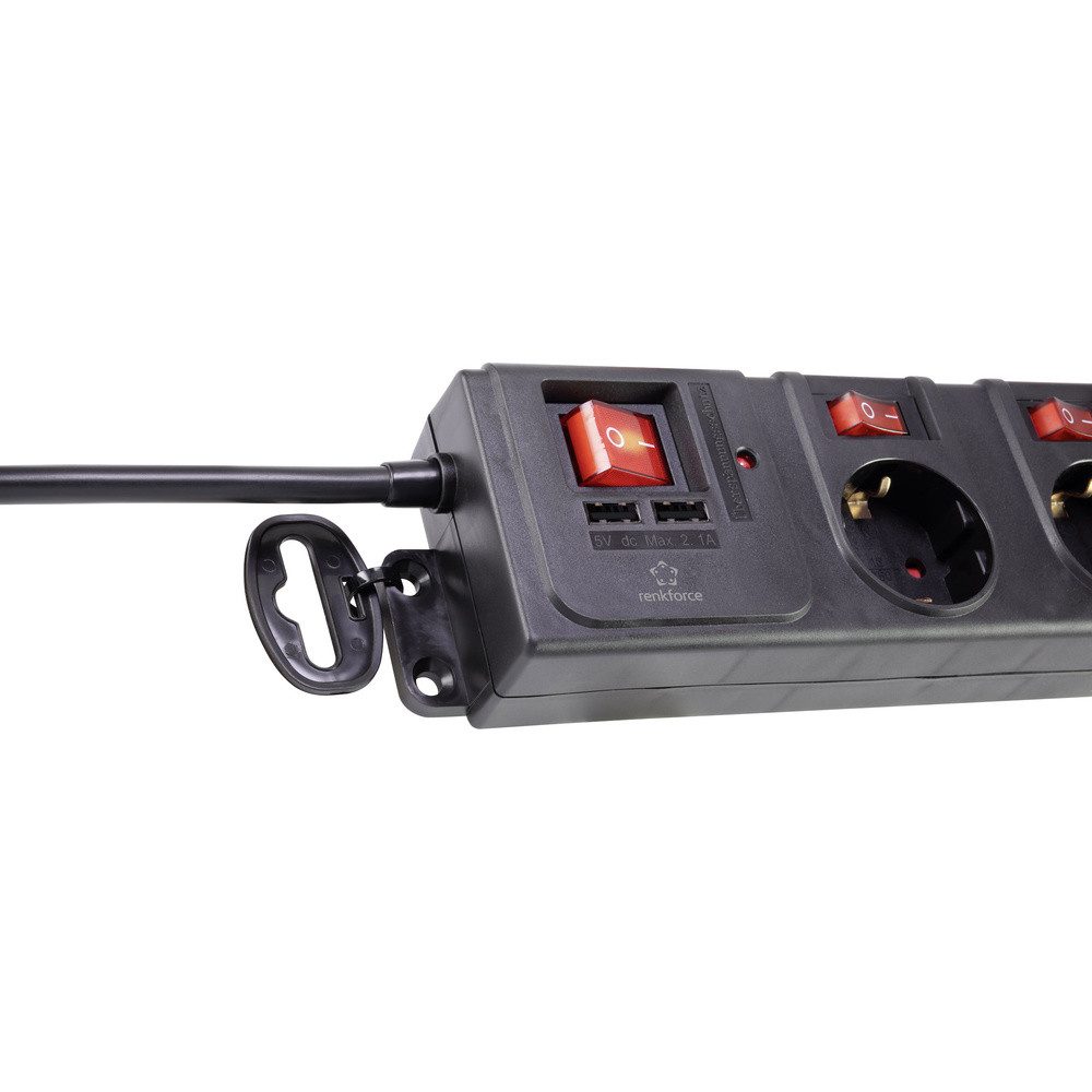 Renkforce Renkforce RF-3313344 Überspannungsschutz-Steckdosenleiste Schwarz Sch Steckdosenleiste (Kabellänge 1.50 m)