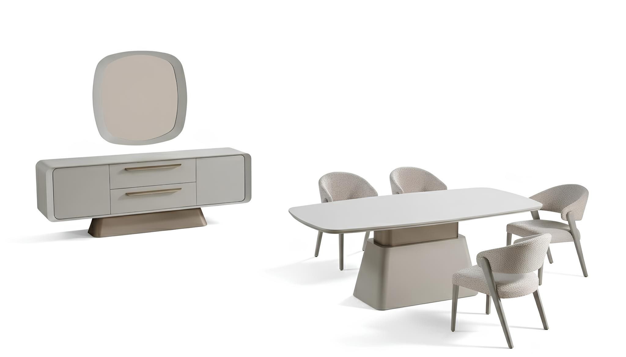 Xlmoebel Esszimmer-Set Beiges Esszimmer-Set mit Tisch, Konsoltisch und modernem Spiegel, Made in Europa