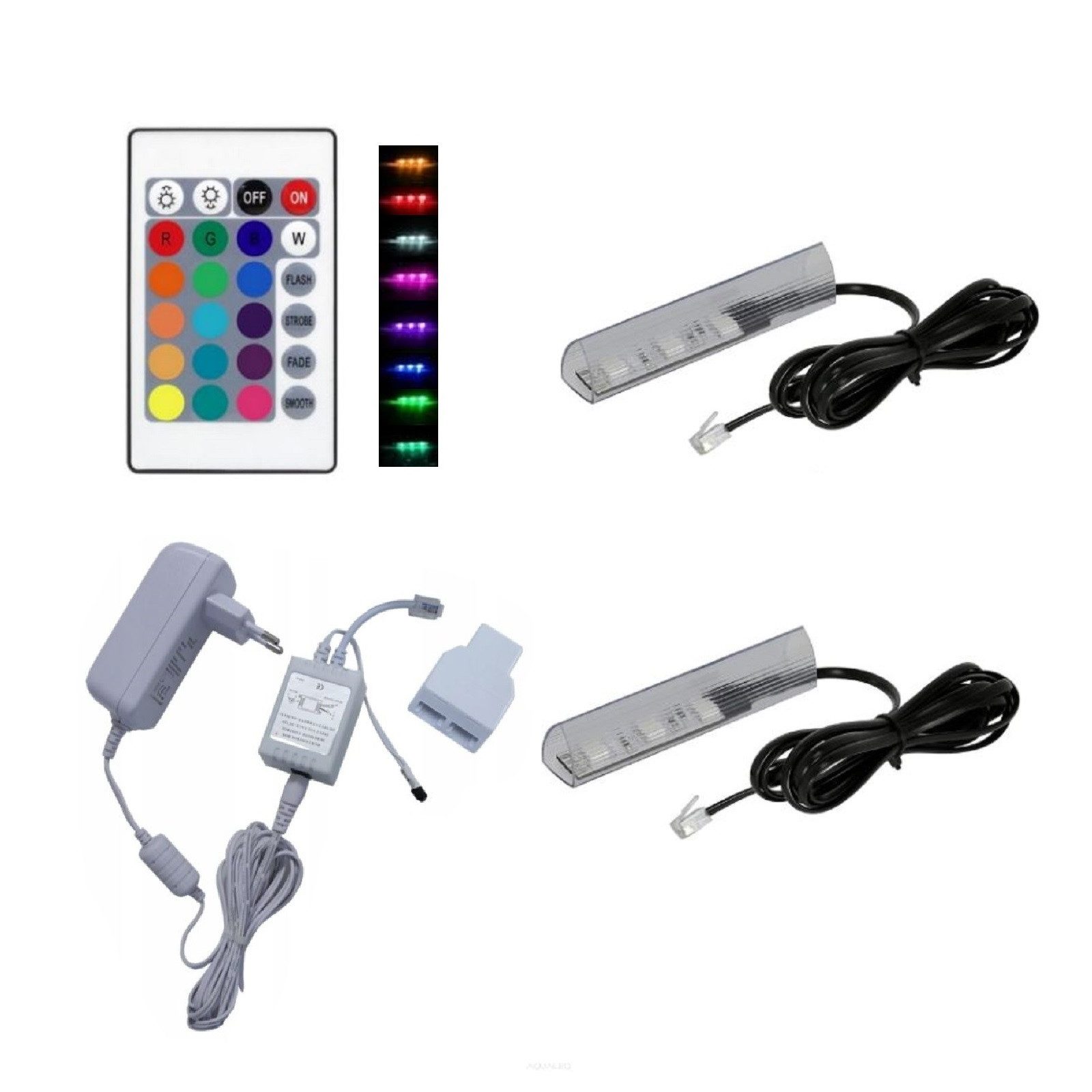 QLS LED Unterbauleuchte Weiß 12V mit Fernbedienung 16 Farben Dimmbar, LED fest integriert, Set Glaskantenbeleuchtung SMD 5050 RGB