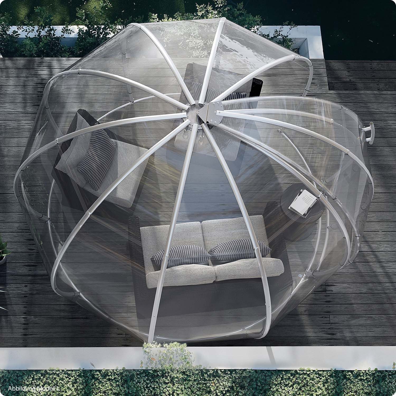 astreea Pavillon Igloo Plus Model XL rund mit UV-Polycarbonat Paneelen, Aluminium-Gestell entwickelt aus der Luft- und Raumfahrttechnik