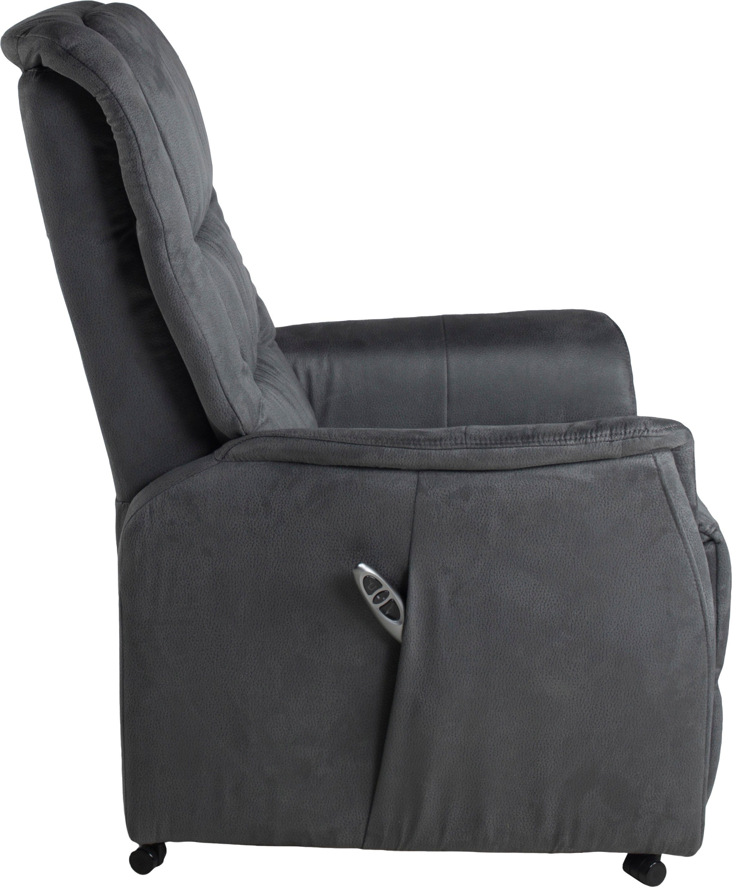 Relaxfunktion Taschenfederkern TV-Sessel anthrazit mit elektrischer Vicenza Duo Aufstehhilfe, Collection mit Stahlwellenunterfederung und