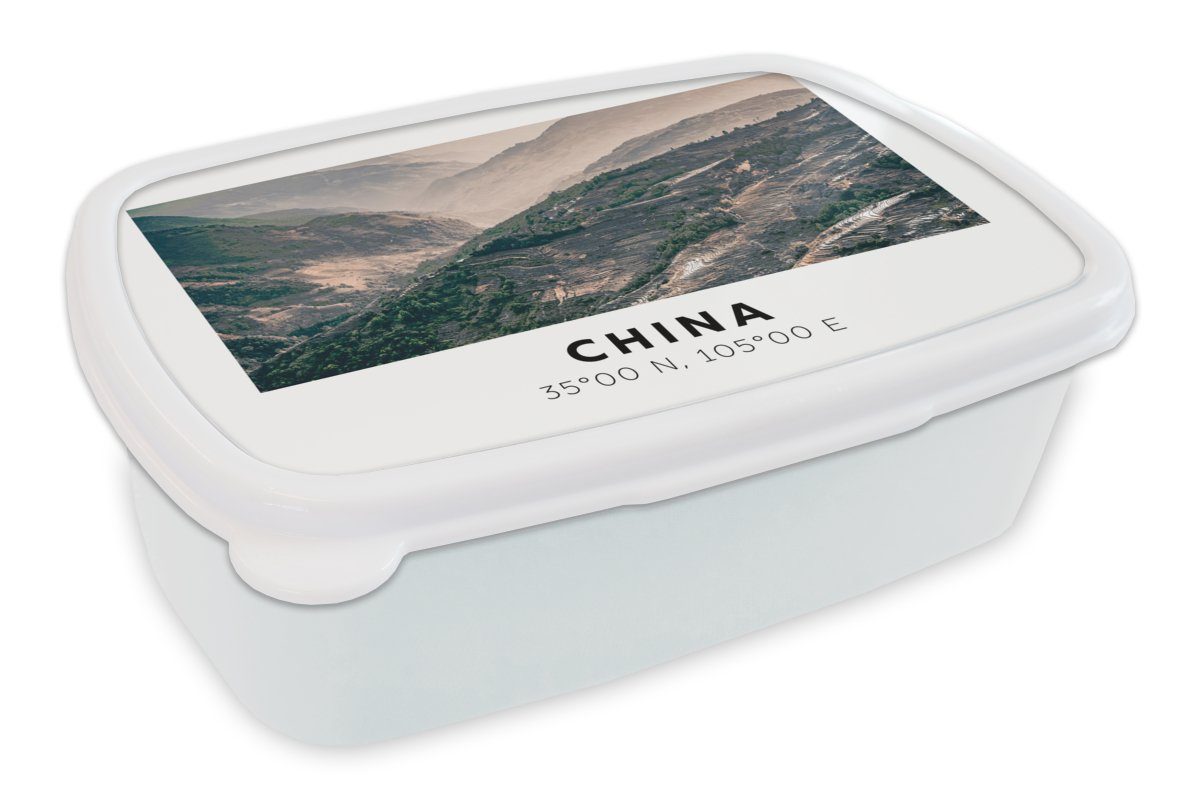 Berge für Brotdose, weiß Kinder Mädchen MuchoWow China Brotbox und Kunststoff, - für Lunchbox (2-tlg), Erwachsene, und - Asien, Jungs