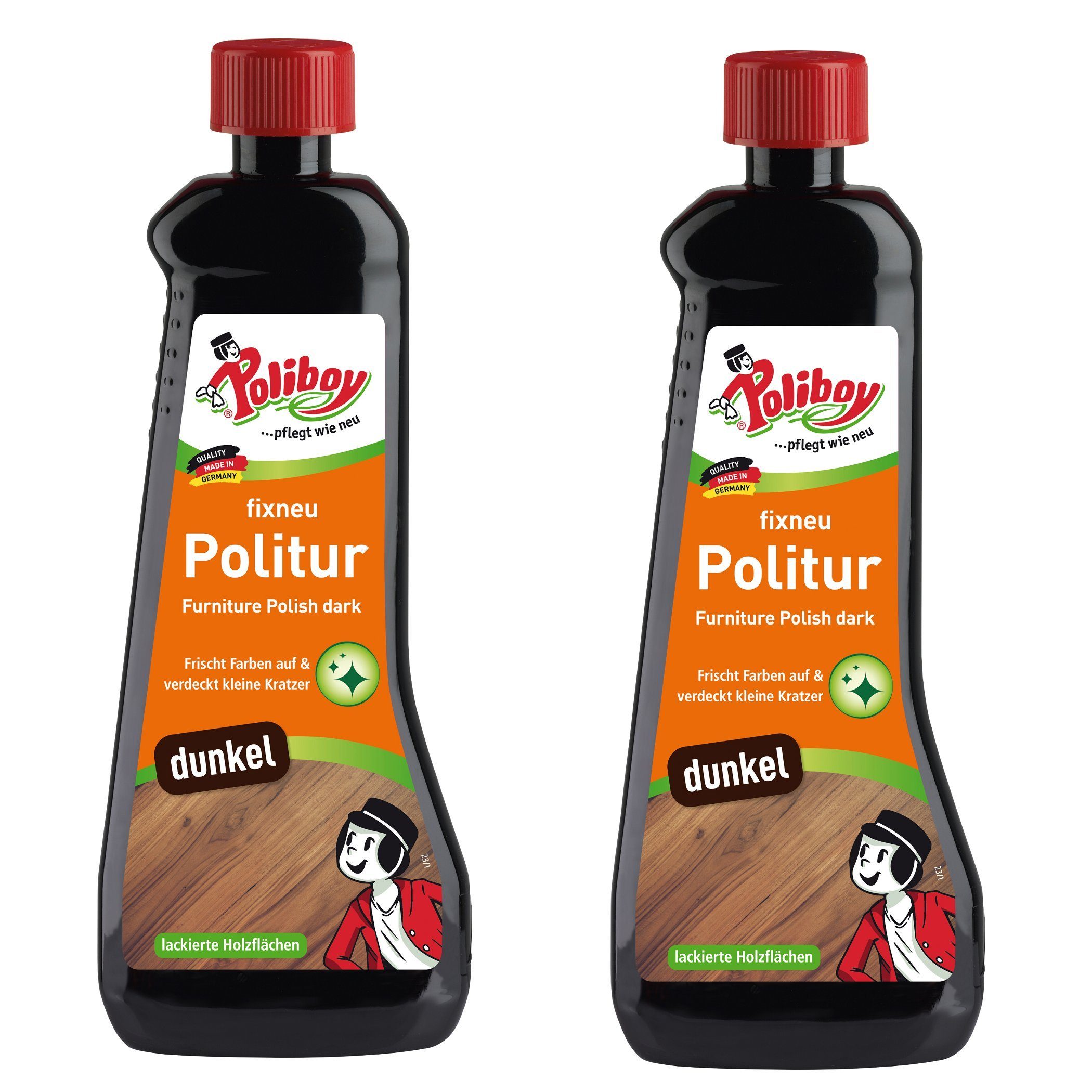 poliboy Fixneu Möbelpolitur dunkel - 2x500 ml Möbelreiniger (für dunkle Oberflächen - Made in Germany)