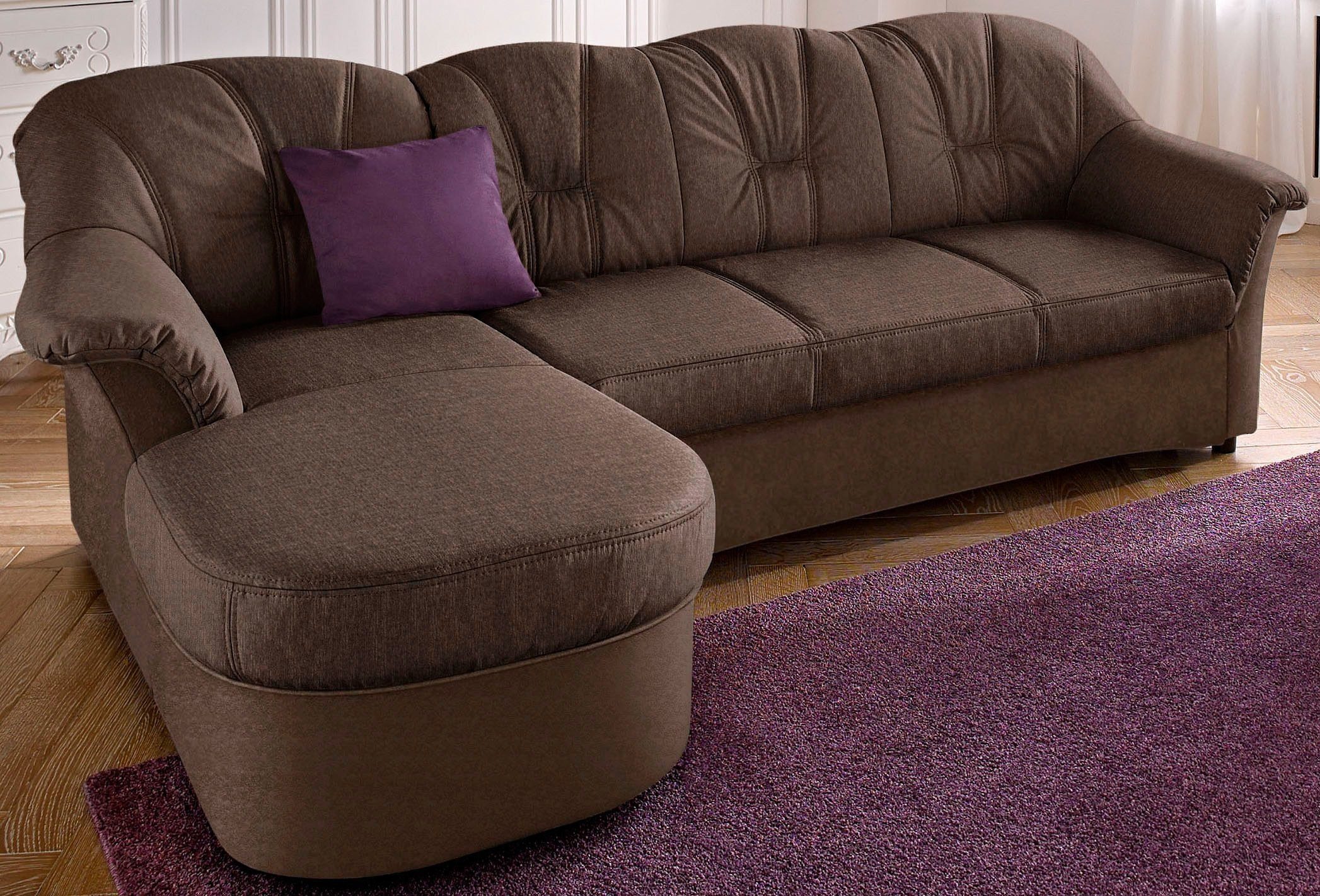 DOMO collection Ecksofa Flores Schlafsofa, B/T/H: 233/142/86 cm, L-Form, wahlweise mit Bettfunktion, wahlweise mit Federkern, auch in Leder