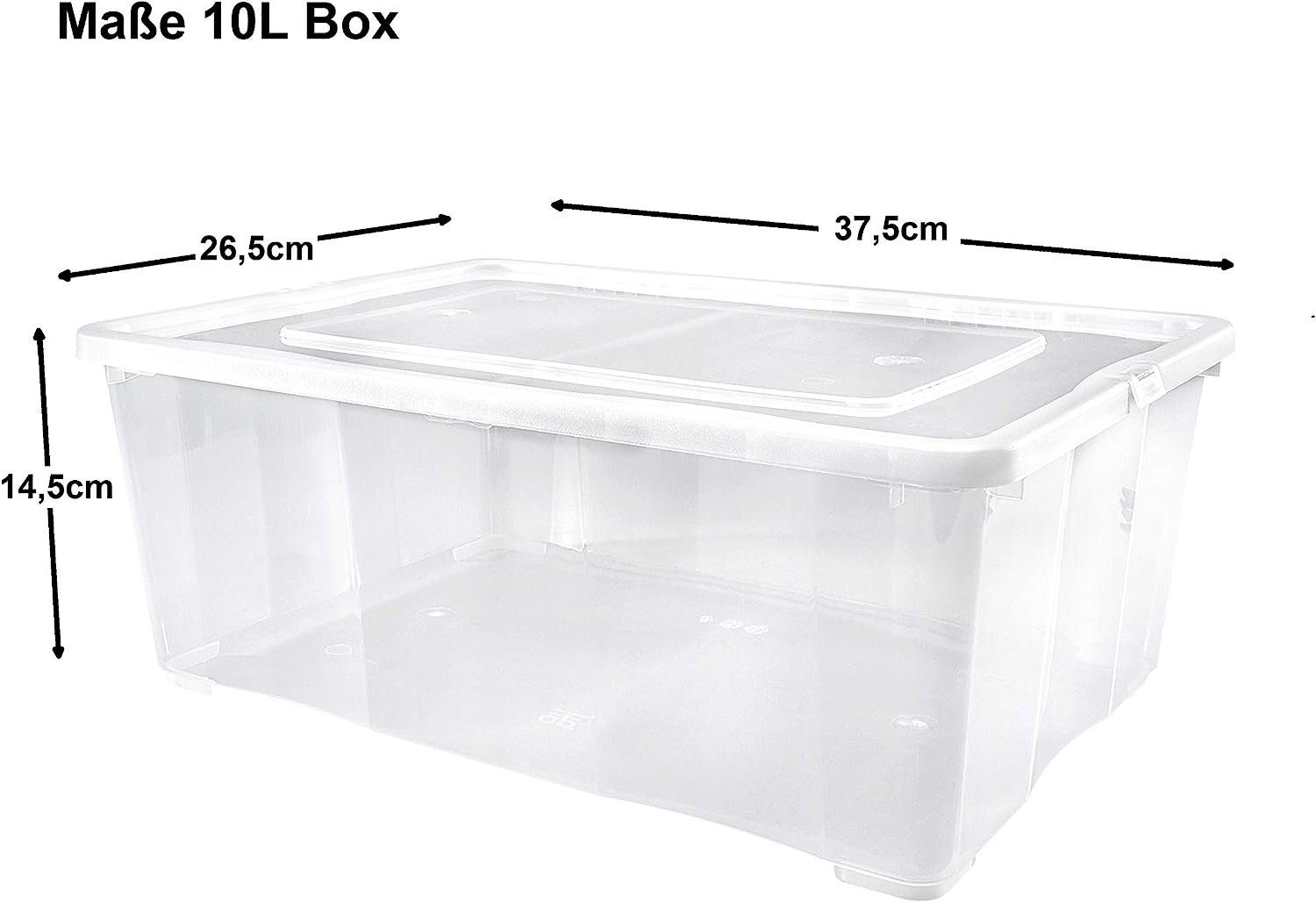 ALPFA Schuhbox 10 er Set je 10,0 Liter Klarsichtboxen Stapelboxen Kunststoffboxen (Spar-Set, 10 Boxen + 10 Deckel), stapelbar