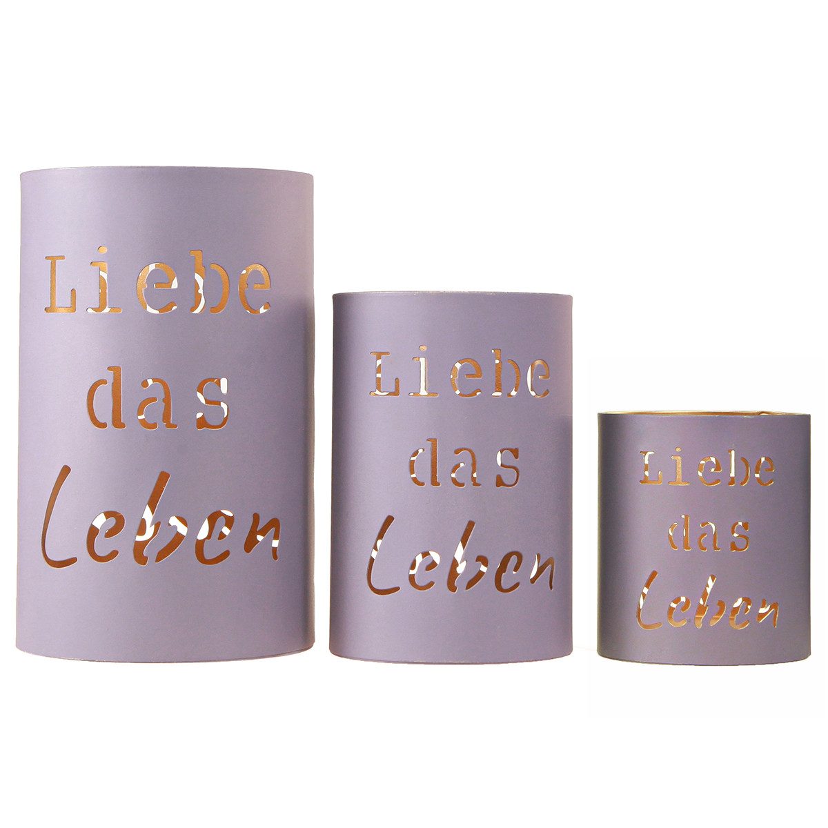 Viana Windlicht Windlicht-Set Grau-Gold „Liebe das Leben“ 3er-Set Deko