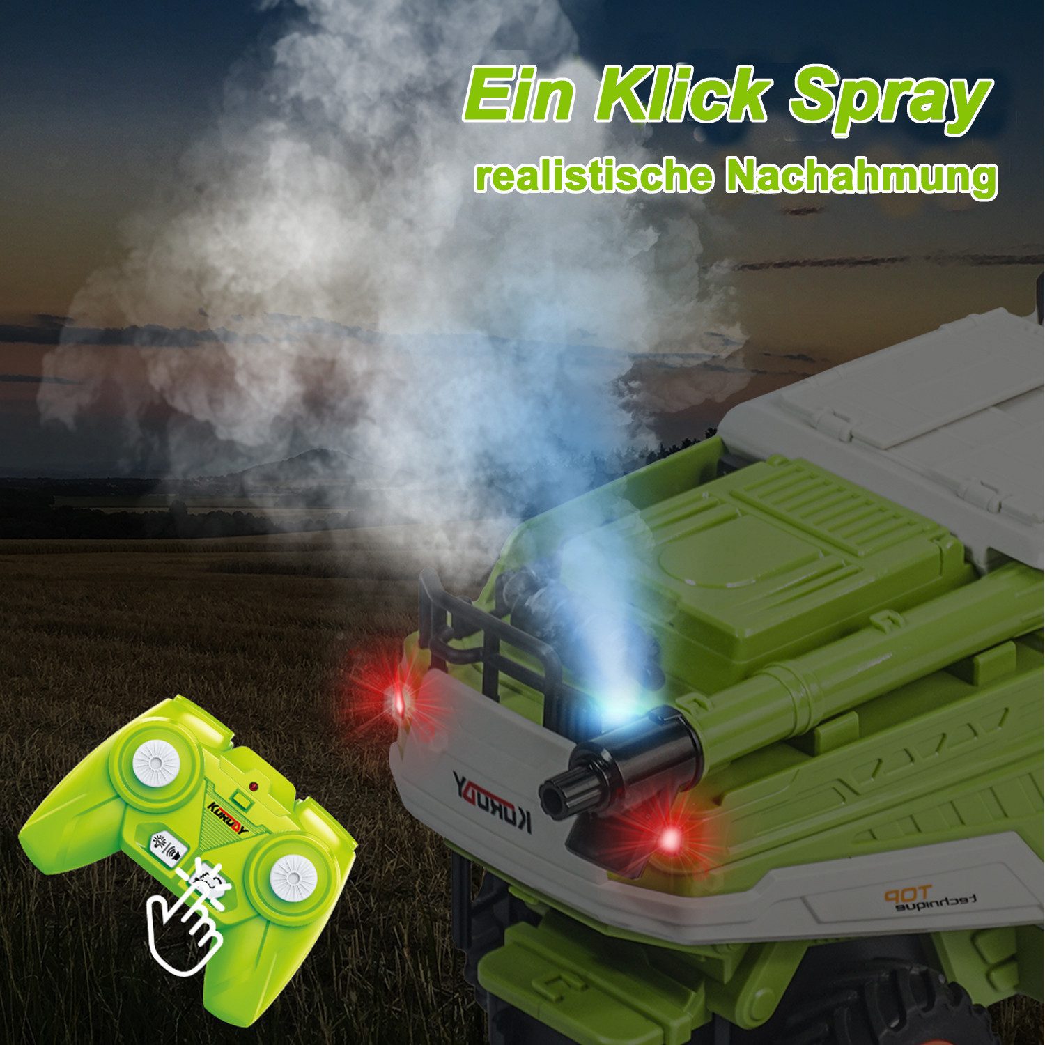 Esun RC-Traktor Ferngesteuerter Mähdrescher, Mähdrescher Spielzeug ab 3 4 5 6 Jahre, (Set, Komplettset), Ferngesteuerter Traktor mit Sprühen, Licht und Ton