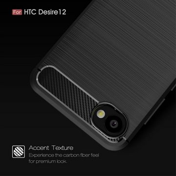 König Design Handyhülle HTC Desire 12, HTC Desire 12 Handyhülle Carbon Optik Backcover Grau