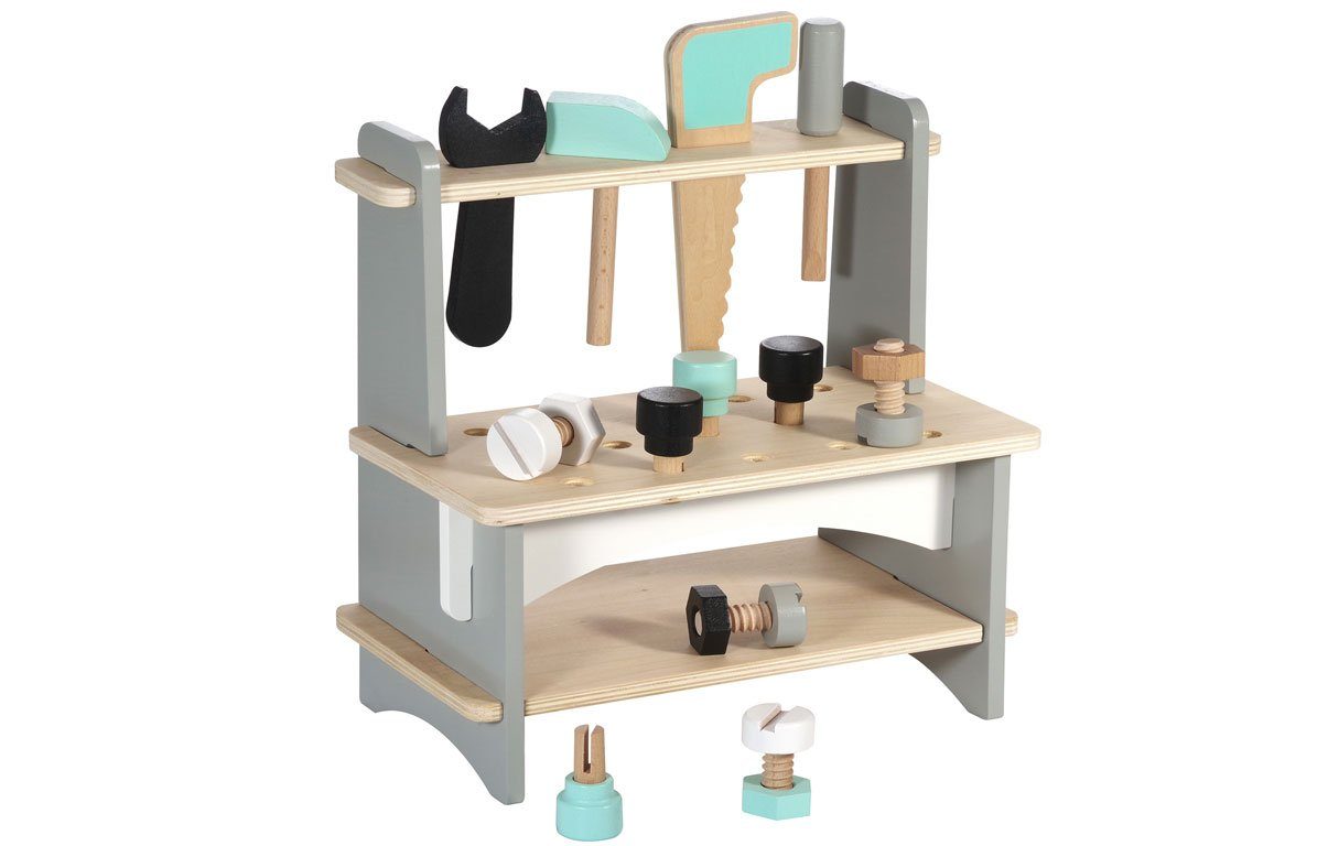 KINDSGUT Kinder-Werkzeug-Set Werkbank, (13-tlg), Motorik, Holz-Spielzeug für Kinder zum Bauen und Schrauben, unisex