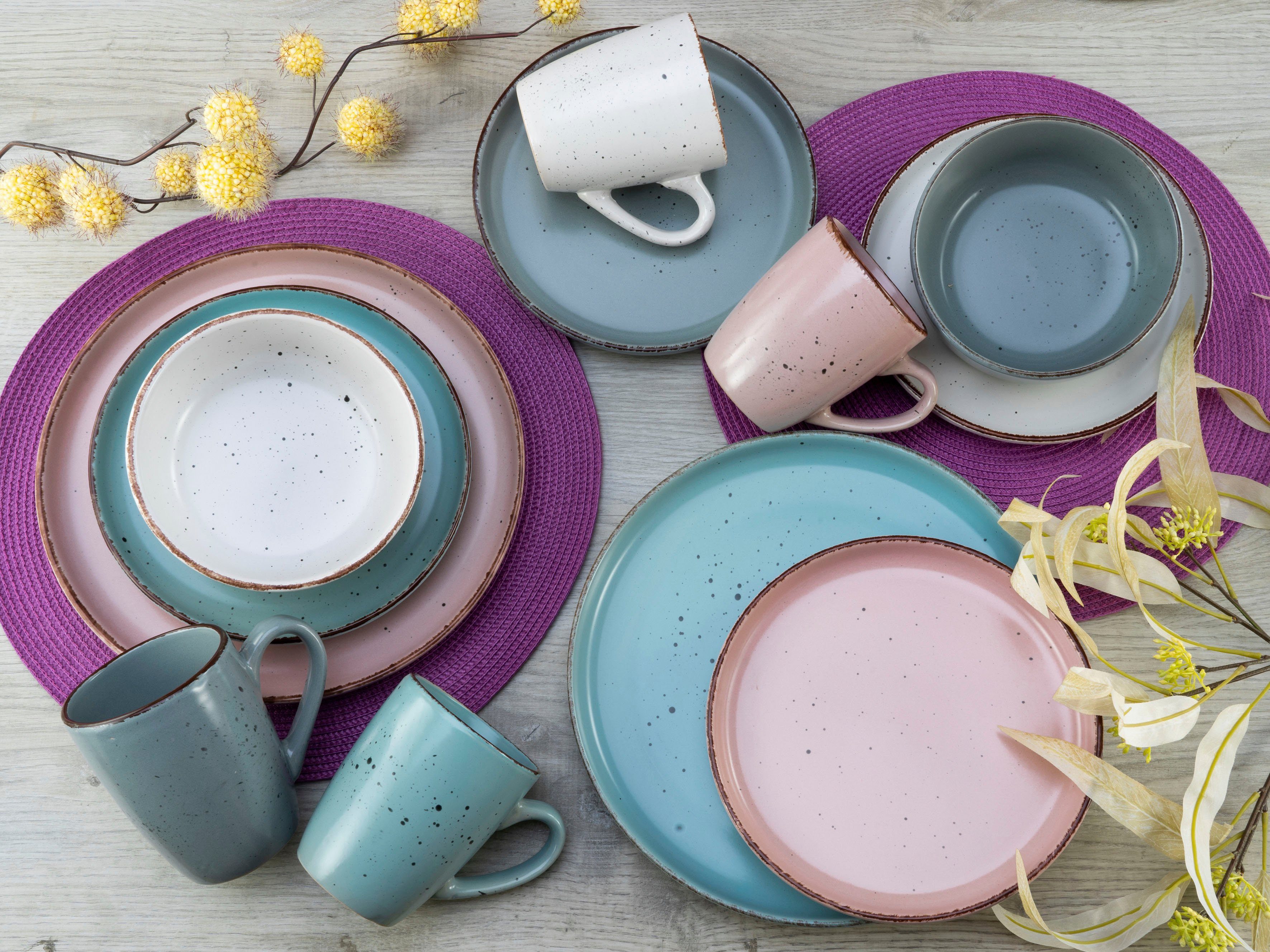 creaTable Kombiservice Geschirr-Set Modern Fashion (16-tlg), 4 Personen, Steinzeug, Service, unregelmäßige Sprenkel, 16 Teile, für 4 Personen – Bild 5 von 5