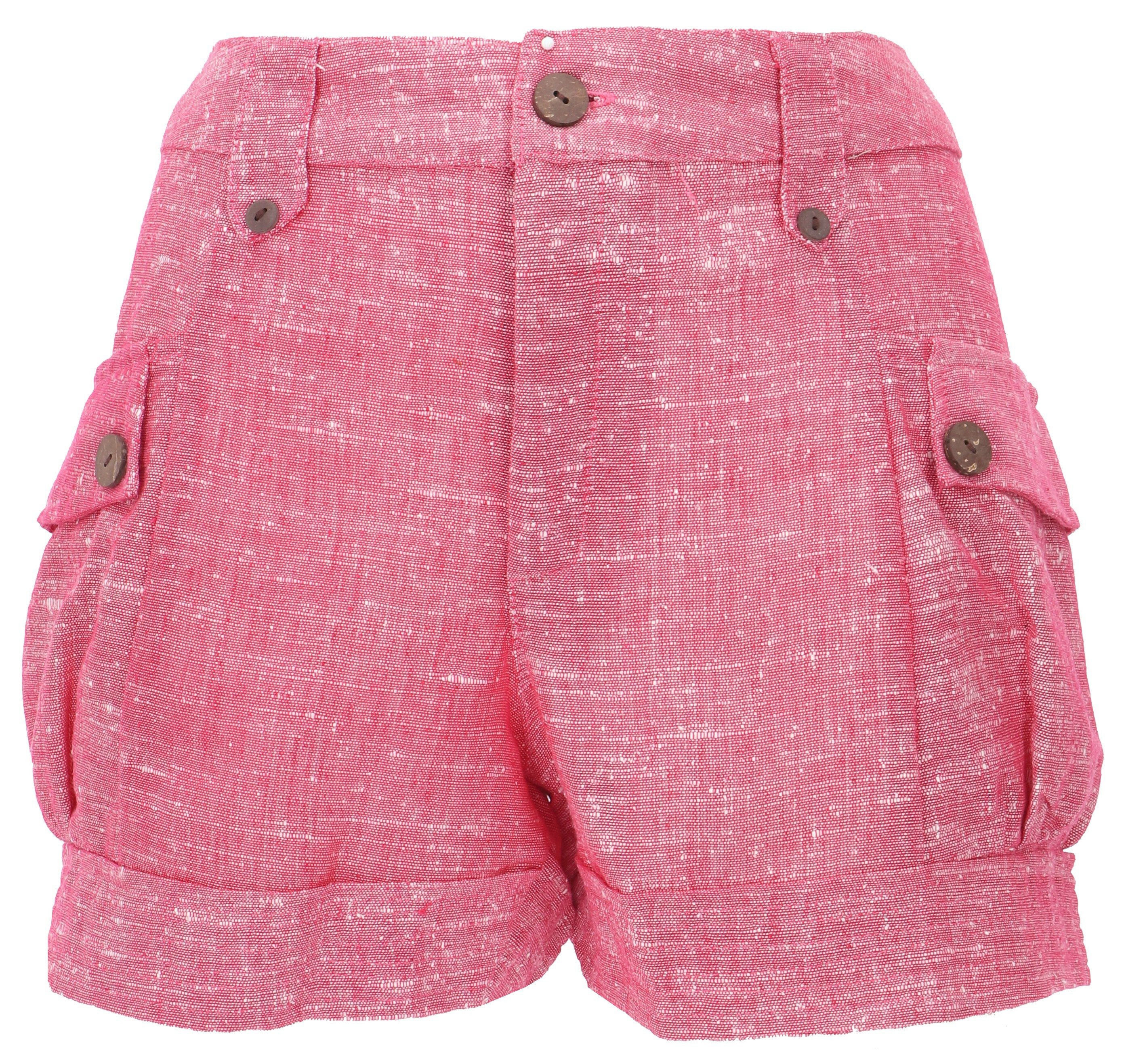 Guru-Shop Hose & Shorts Shorts Boho-chic, kurze Khadi Hose - rosarot alternative Bekleidung