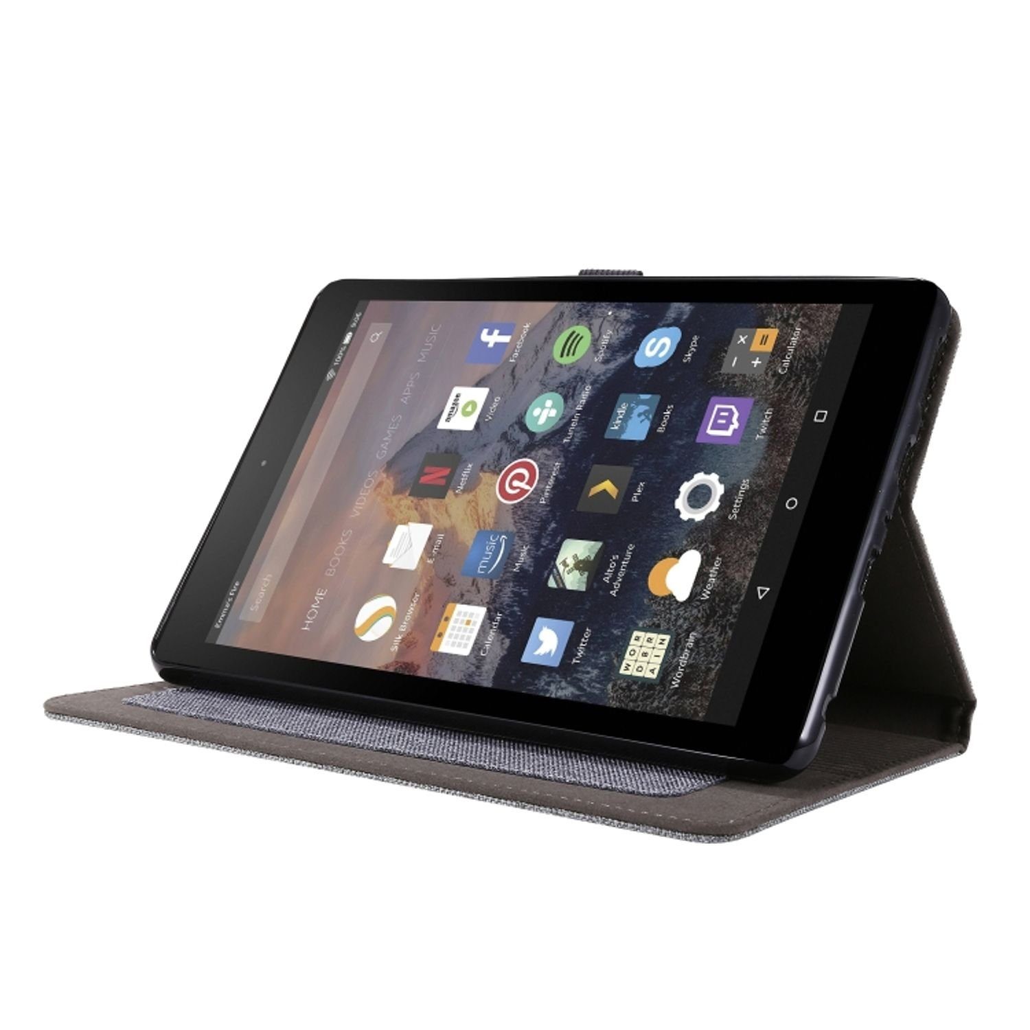 König Design Tablet-Hülle Amazon Kindle Fire HD 10 2021, Tablet-Hülle für Amazon Kindle Fire HD 10 2021 - Schutztasche Wallet Cover 360 Case Etuis - Grau