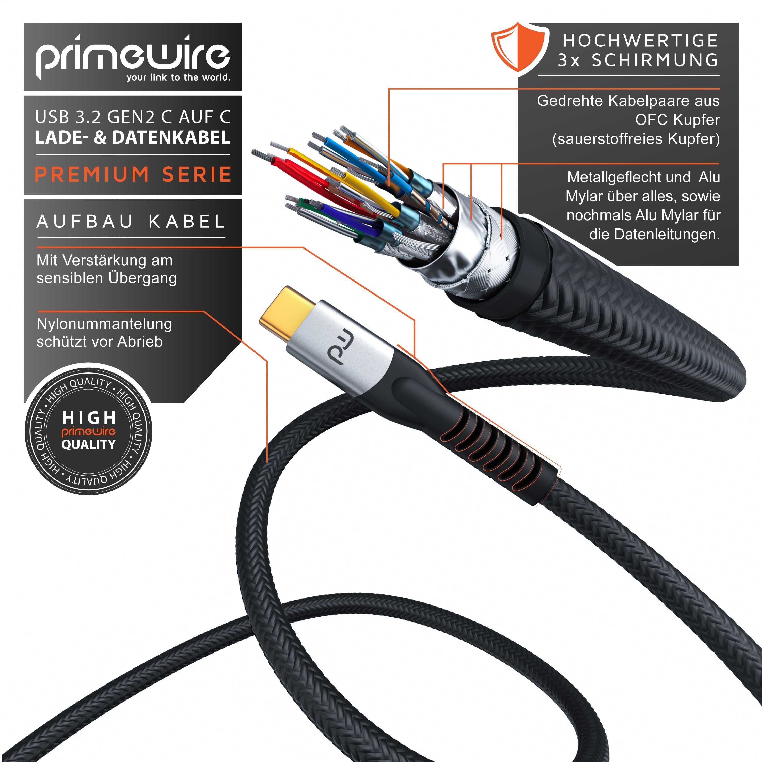 Primewire USB 3.2 Gen2 - Power Delivery 100 W - Datenkabel 10 Gbit/s - 1m USB-Kabel, USB Typ C, USB Typ C Stecker (100 cm), schnelles Laden für Smartphone, Tabl – Bild 3 von 5