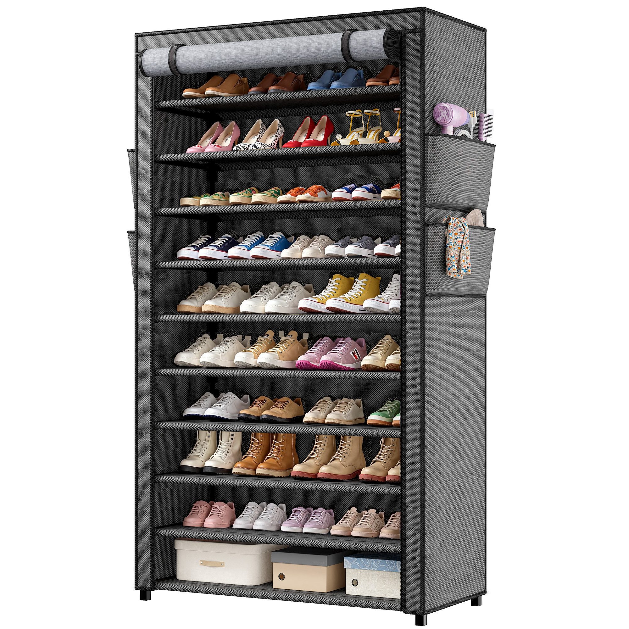 Klyvvo Schuhregal 11 Ebenen, hoher Schuhschrank mit Sichtfenster für 35-50 Paar Schuhe, 1-tlg., Stabil, schmal & platzsparend – ideal für Flur, Wohnzimmer