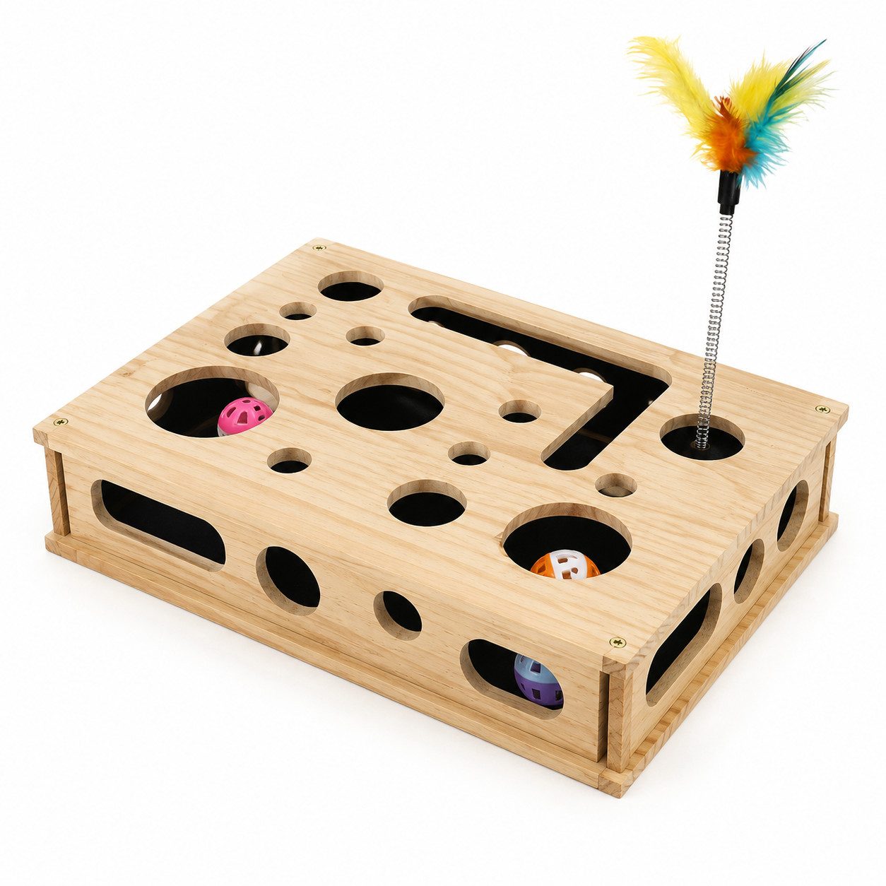 Luckice Tier-Aktivitätsspiel Fummelbrett Katze, Katzenspielzeug, Holz Katzenspielzeug, Kratzbrett, Intelligenzfördernd, Stressabbau, Interaktiv, Kratzfläche integriert