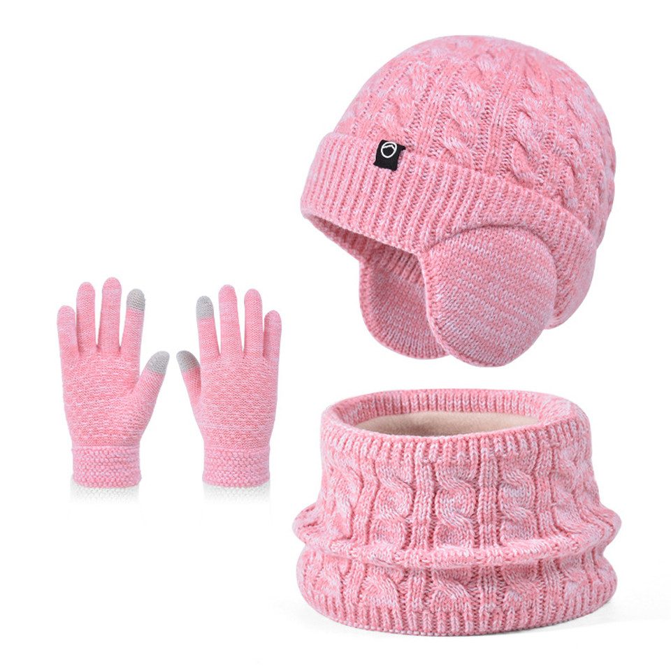 Cachito Mütze & Schal Kinder-Wintermütze, Schal und Handschuhe, warme Thermo-Strickmütze (mit Ohrenschützern), Halswärmer, Touchscreen-Handschuh