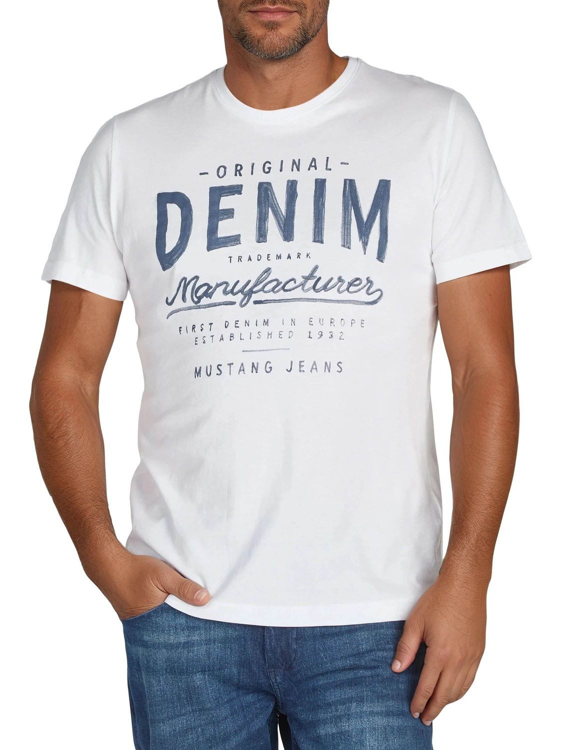 MUSTANG T-Shirt Herren Printshirt Regular Fit (1-tlg) Kurzarm Tee Shirt mit Rundhalsausschnitt aus 100% Baumwolle