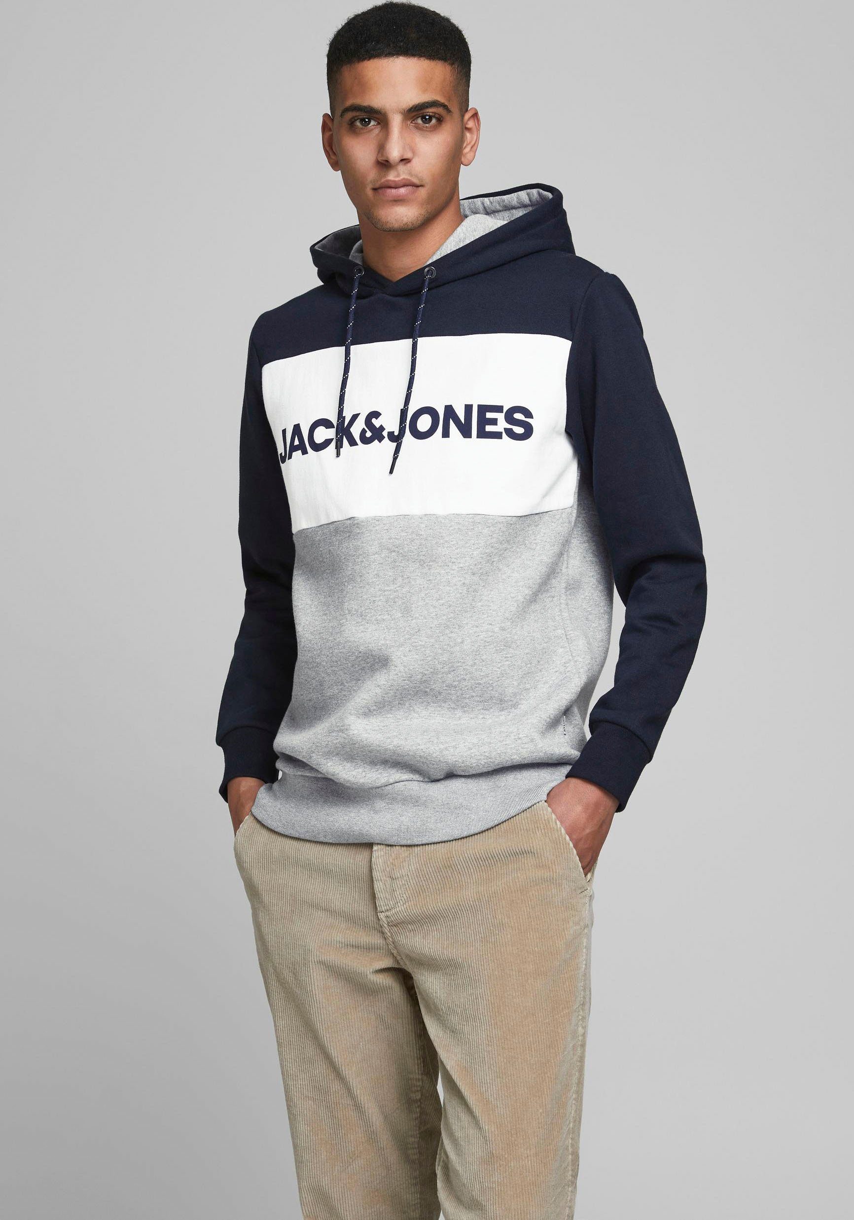 Jack & Jones Kapuzensweatshirt LOGO BLOCKIN SWEAT HOOD navy