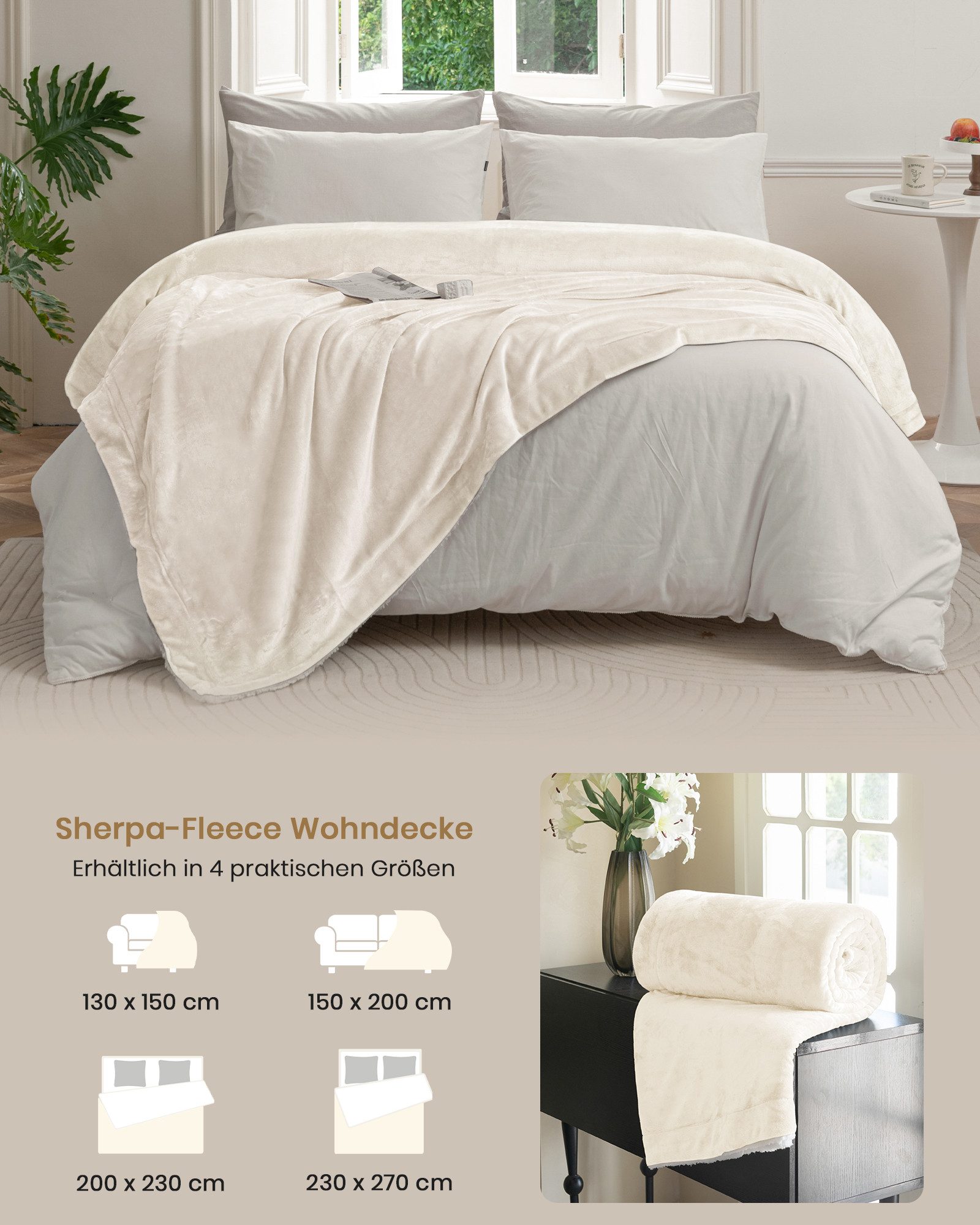 Wohndecke Sherpa-Fleece-Wohndecke, wendbar, kuschelig, warm, Grau, Einzelbett, Good Nite, Kuscheldecke, Polyester, für Zuhause und Reisen, grau, blau, schwarz – Bild 5 von 5