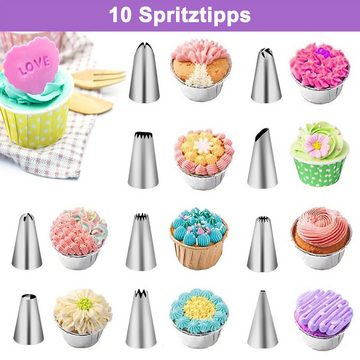 WISHDOR Spritzbeutel 20 Stück Spritztüte Set Backzubehör Torten mit Tüllen Silikon (40-tlg., Torten Zubehör mit mit 10 verschiedenen Edelstahl Spritztüllen) für Cupcakes Torten Dekorieren Kuchen