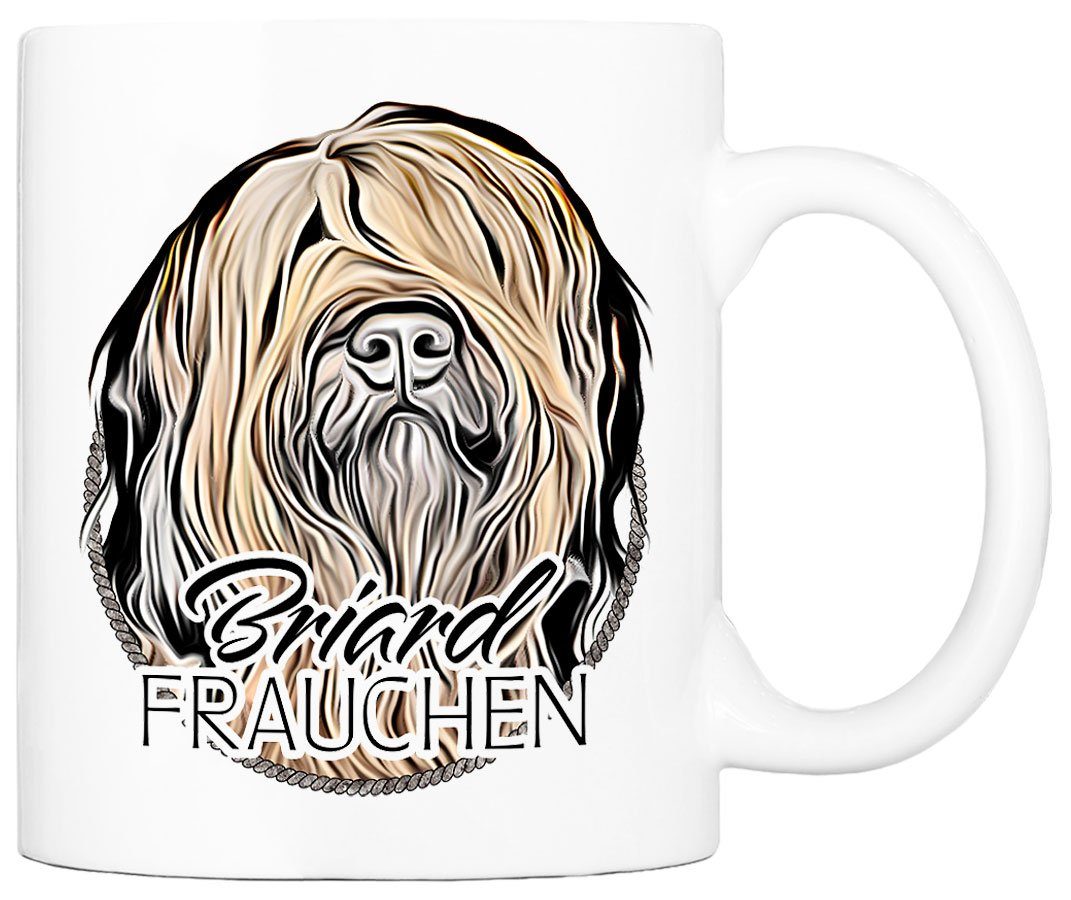 Cadouri Tasse BRIARD FRAUCHEN - Kaffeetasse für Hundefreunde, Keramik, mit Hunderasse, beidseitig bedruckt, handgefertigt, Geschenk, 330 ml