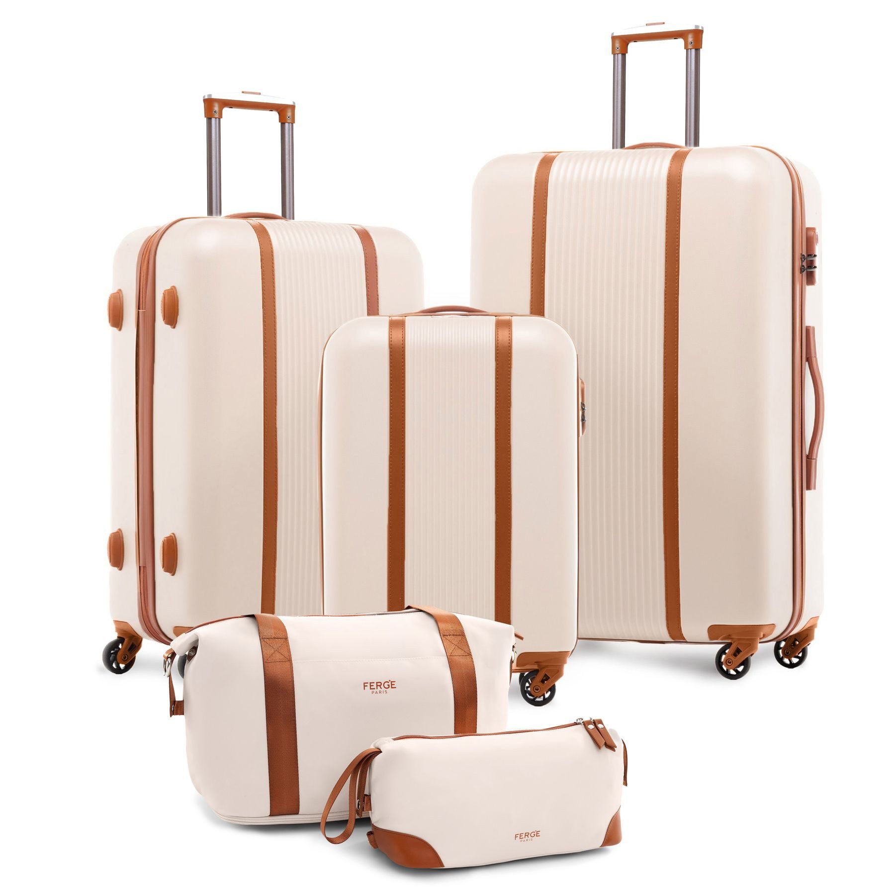 FERGÉ Kofferset Hartschale 5-teilig Koffer Set Reisegepäck MILANO, 4 Rollen, (5er Kofferset stabil und leicht mit Zahlenschloß, 5 tlg., Trolley Set 5 Größen Handgepäck Koffer M XL Reisetasche Kulturtasche), 5er Gepäckset, Premium Rollkoffer 4 Rollen, Reis
