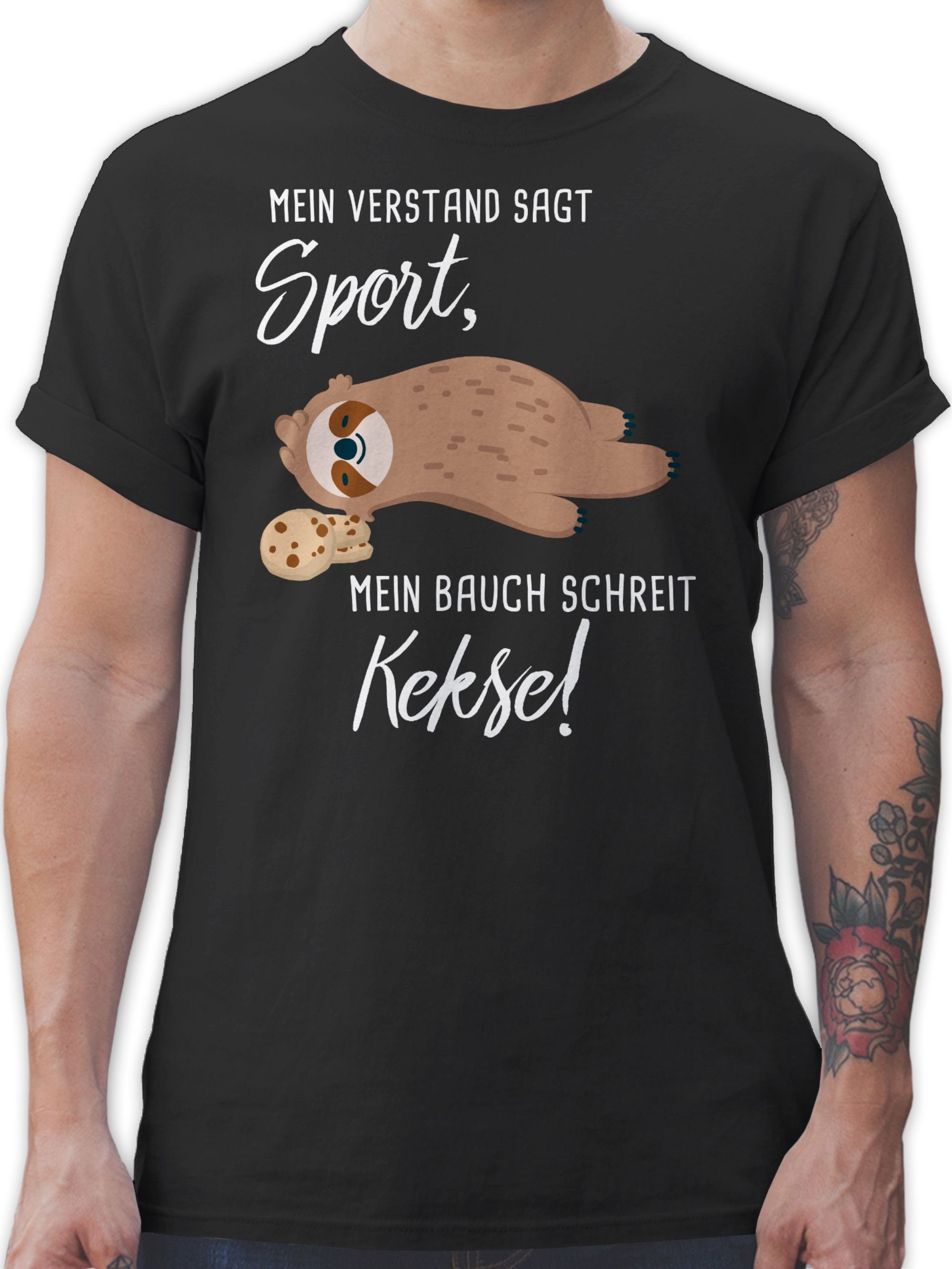 Shirtracer T-Shirt Mein Bauch schreit Kekse! Faultier Sprüche Statement 01 Schwarz