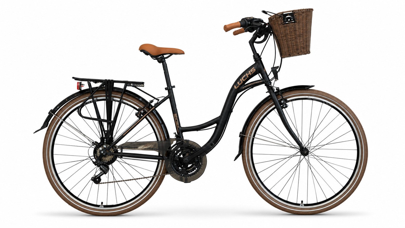LUCHS Cityrad Feline Damenfahrrad 28 Zoll – Cityfahrrad Hollandrad – Damen Rad, 21 Gang Shimano, Kettenschaltung, 21 Gang SHIMANO, Frontkorb – Citybike für Alltag & Freizeit
