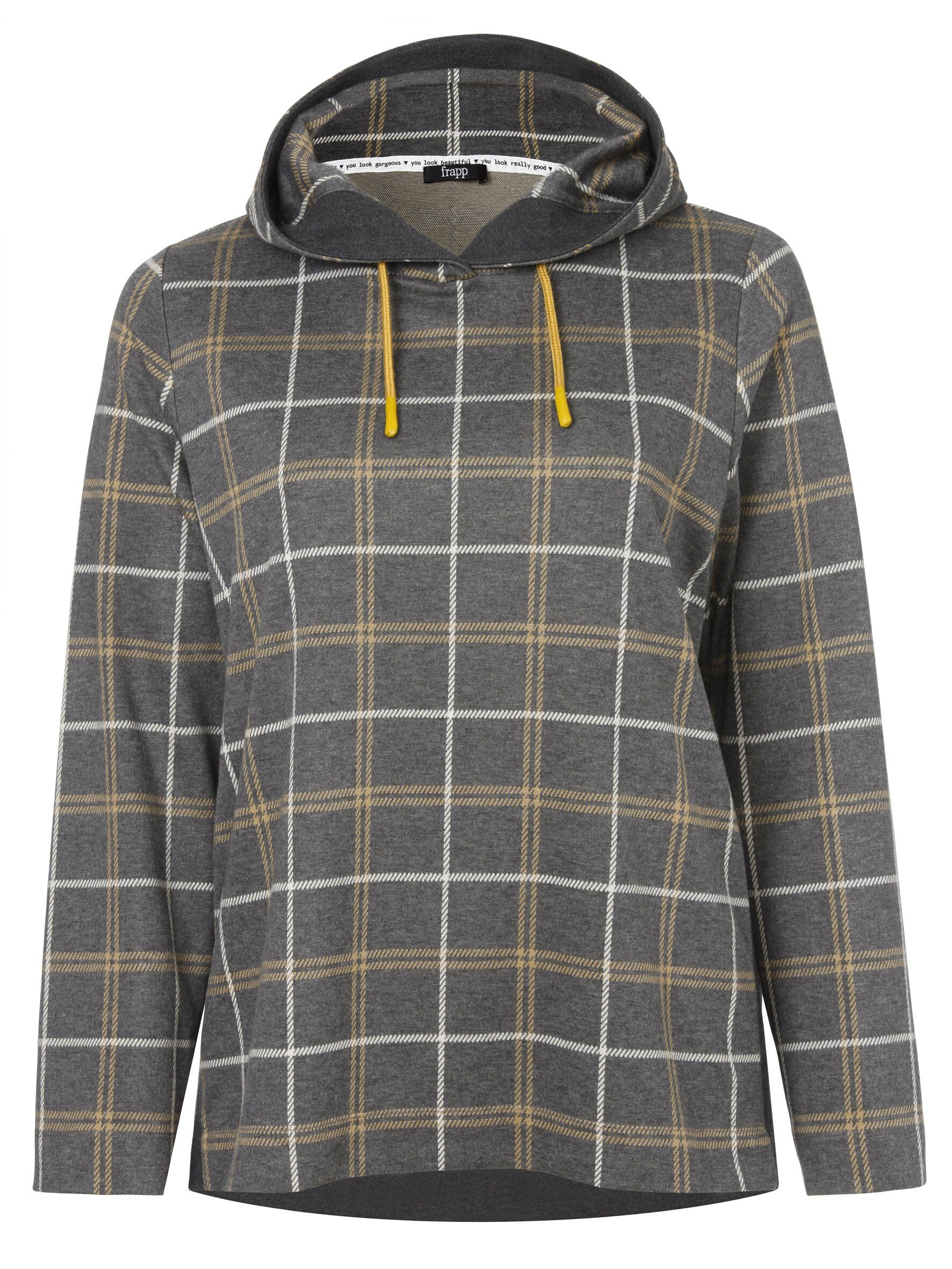 FRAPP Sweatshirt Modisches Kapuzensweatshirt mit kariertem Allover-Muster (1-tlg) figurumspielende Passform