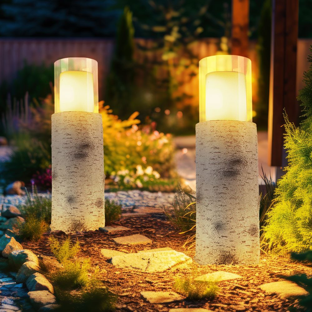 GLOBO LIGHTING LED Außen-Stehlampe, LED-Leuchtmittel fest verbaut, Warmweiß, Solarlampe Außenleuchte Stehlampe Holzoptik LED Gartenleuchte 2er Set