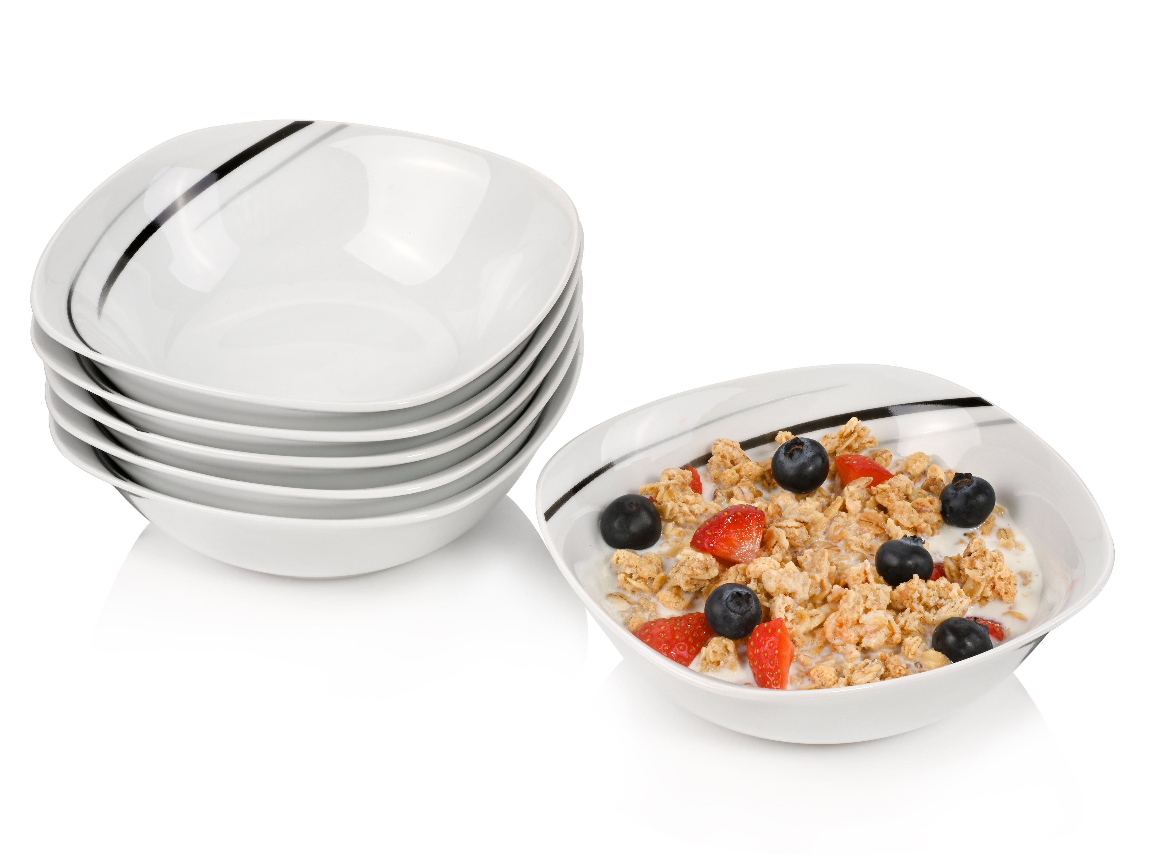 SÄNGER Müslischale Bilgola Black Lines Müslischüssel Set, Weiß, Porzellan, (Set, 6-tlg), 350 ml, Premium Collection