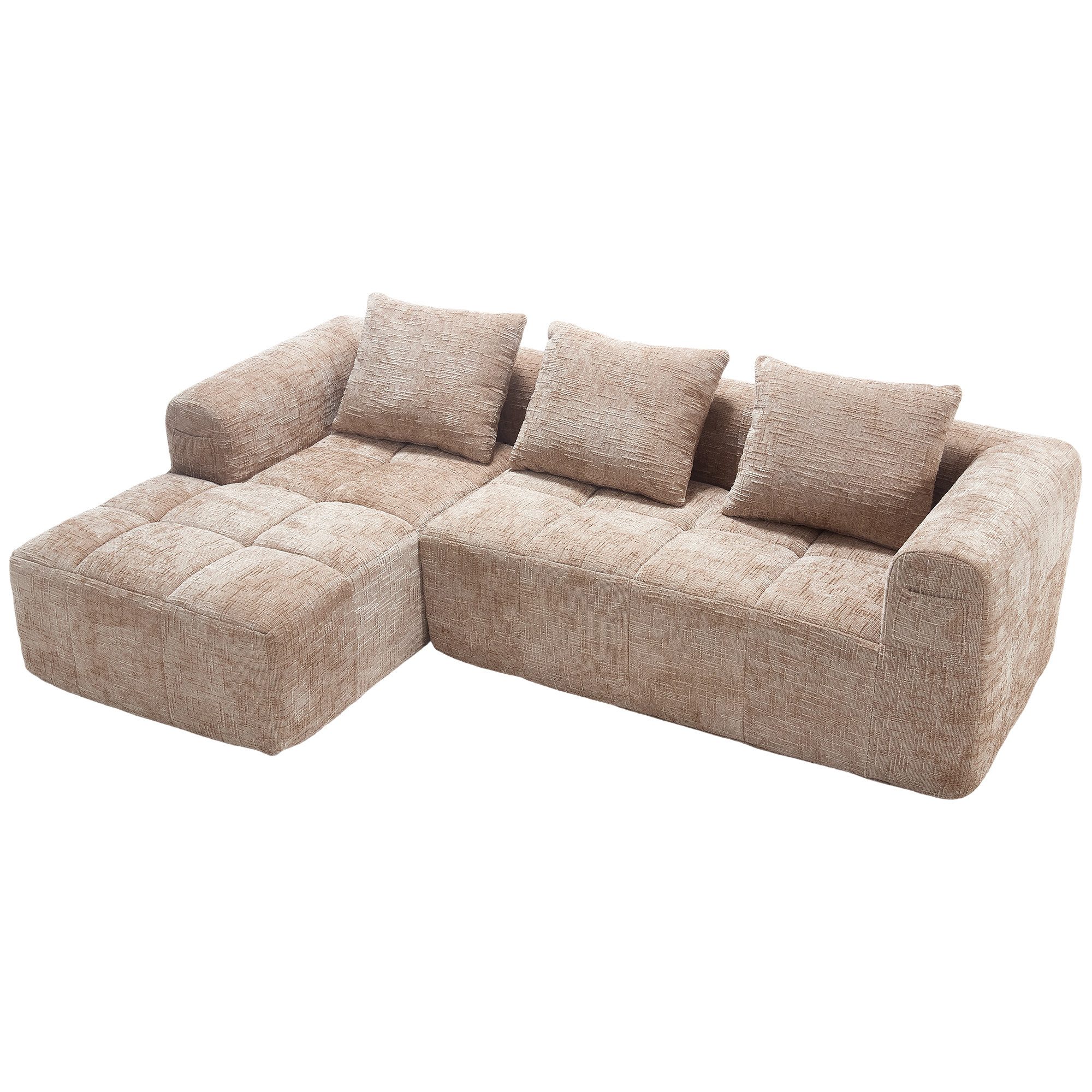 Odikalo Loungesofa Sektionssofa L-Form Chenille Sofa Chaiselongue Seitentasche Mehrfarbe