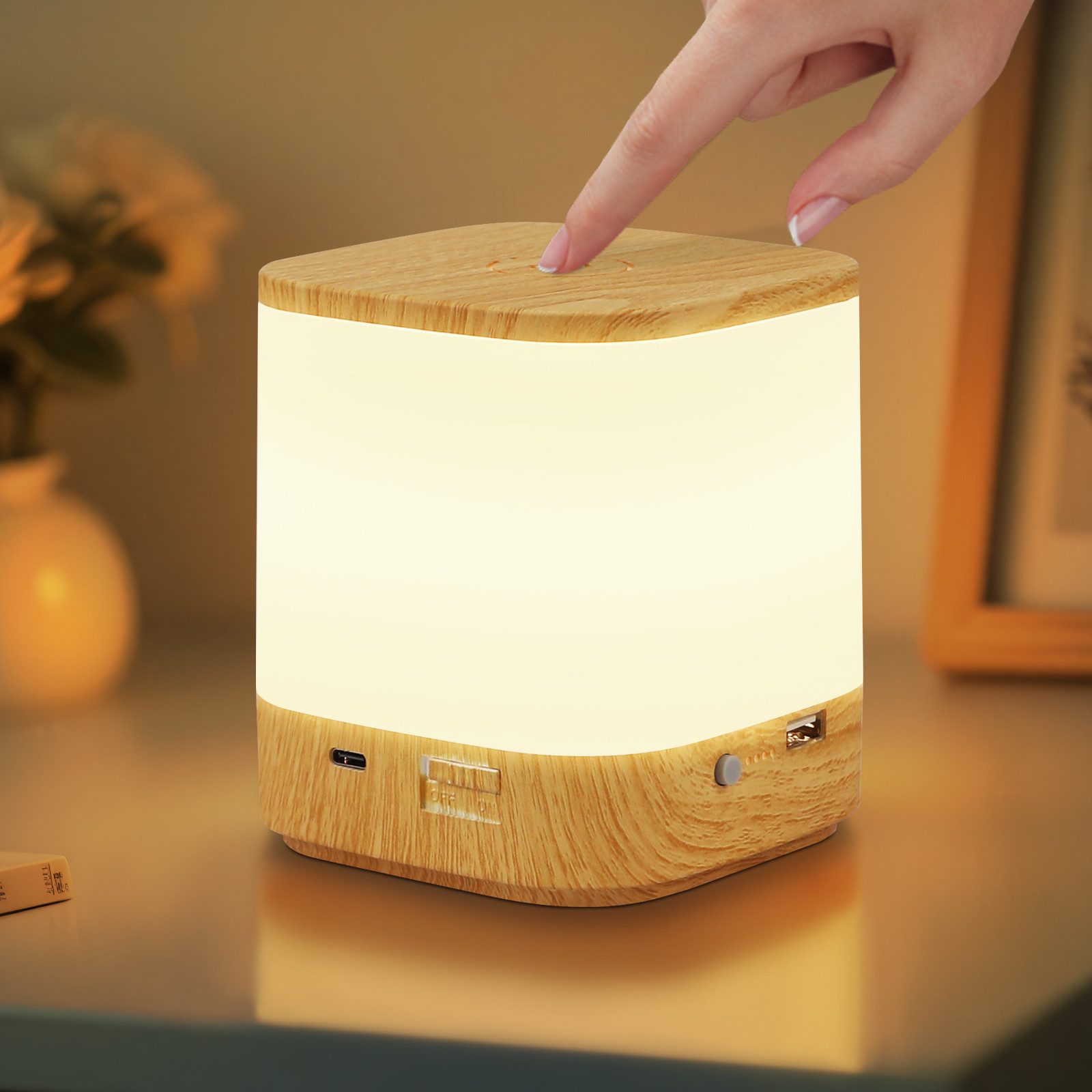 ZMH LED Tischleuchte Aufladbar Flur mit 3 Farbtemperatur Nachttischlampe Akku 3600mAH USB, Einfache Installation, LED fest integriert, 3000-6500K, Nachttischlampe für Schlafzimmer mit 3 Farbtemperatur&Timing Funktion