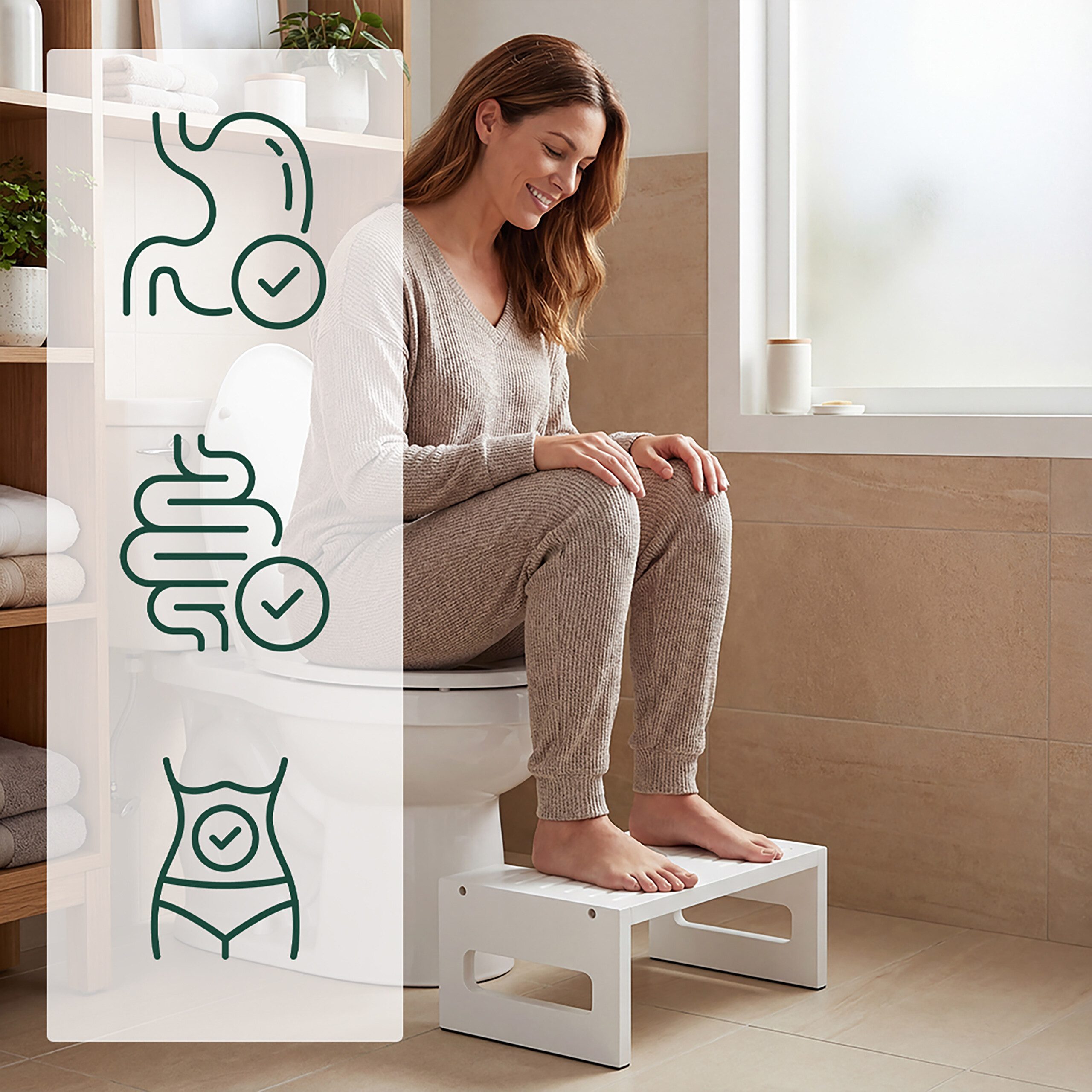 relaxdays Fußhocker Toilettenhocker aus Bambus (1 St), weiß – Bild 3 von 5