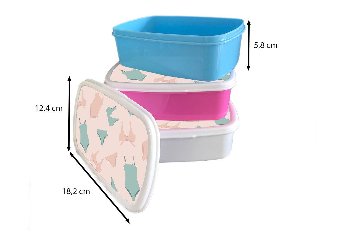 MuchoWow Lunchbox für Kinder Erwachsene, Brotdose, - Bademode Brotbox für Sommer weiß Mädchen Pastell, Kunststoff, (2-tlg), und - und Jungs