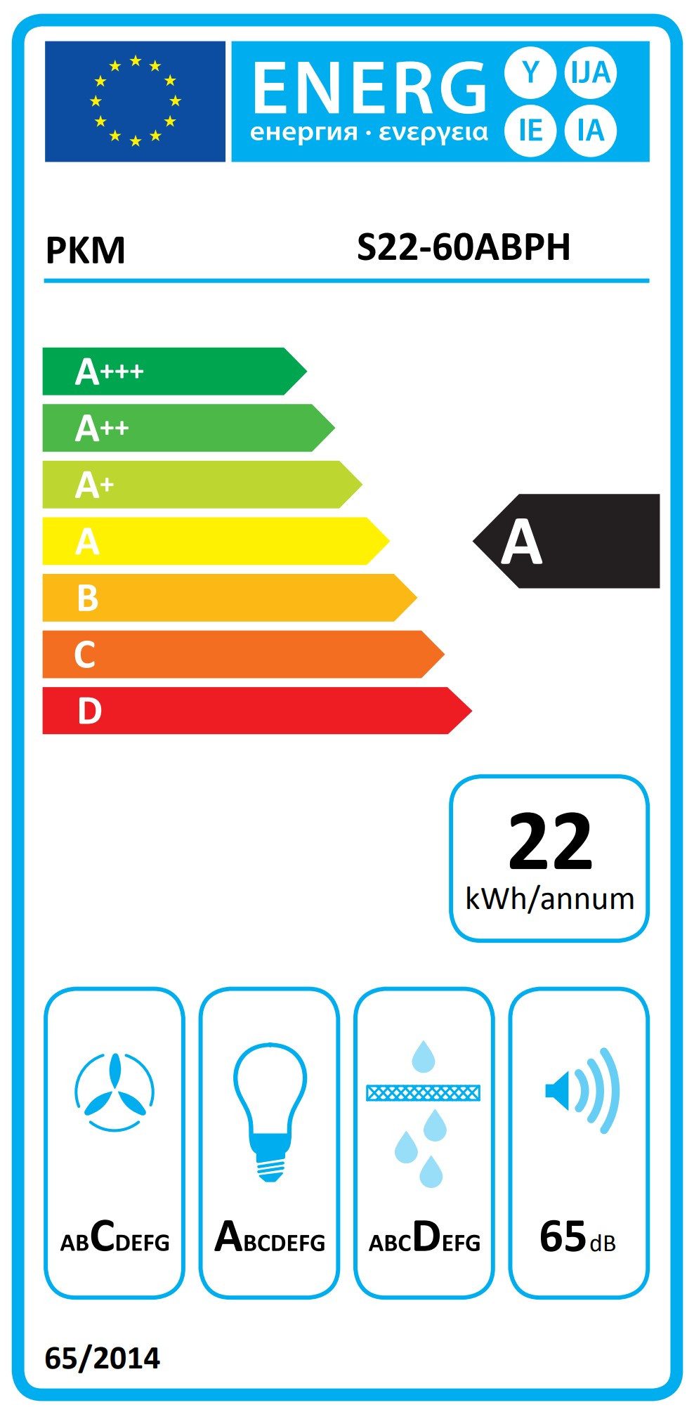 PKM Wandhaube S22-60ABPH Schräghaube Randabsaugung 60 cm Schwarz Energieklasse A – Bild 4 von 5