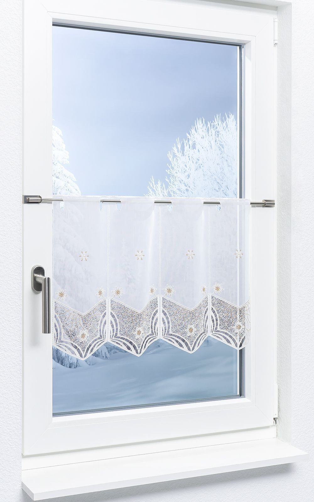Plauener Spitze® Scheibengardine Schneeblumen (1 St), transparent, HxB 40x4 günstig online kaufen