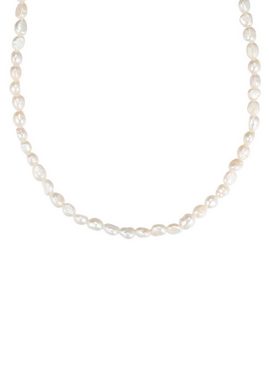 Hey Happiness Perlenkette Halskette Süßwasserperlen weiß, Collier 41-46 cm, 925 Silber Kette Damen Perle, 18K Gold, Brautschmuck