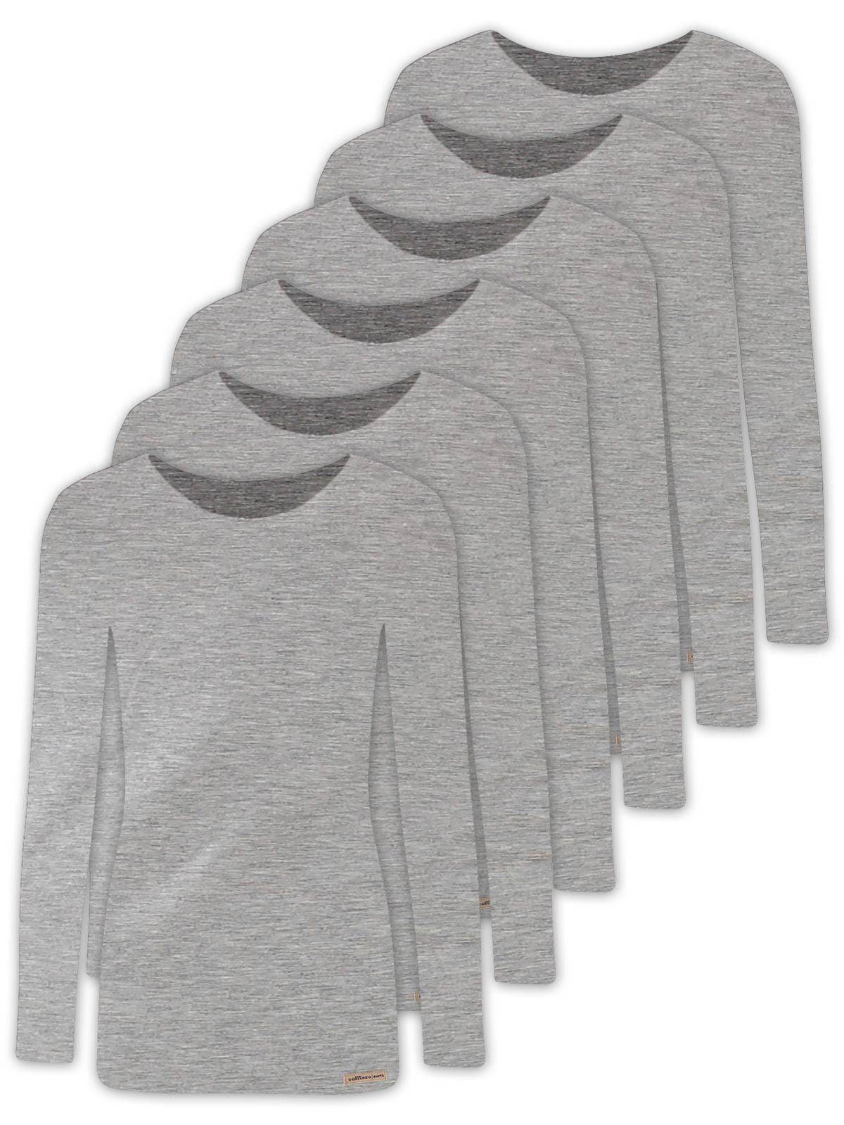 COMAZO Unterziehshirt 6er Pack Damen Baumwoll Langarm Shirt (Packung, 6-St) Vegan grau-melange