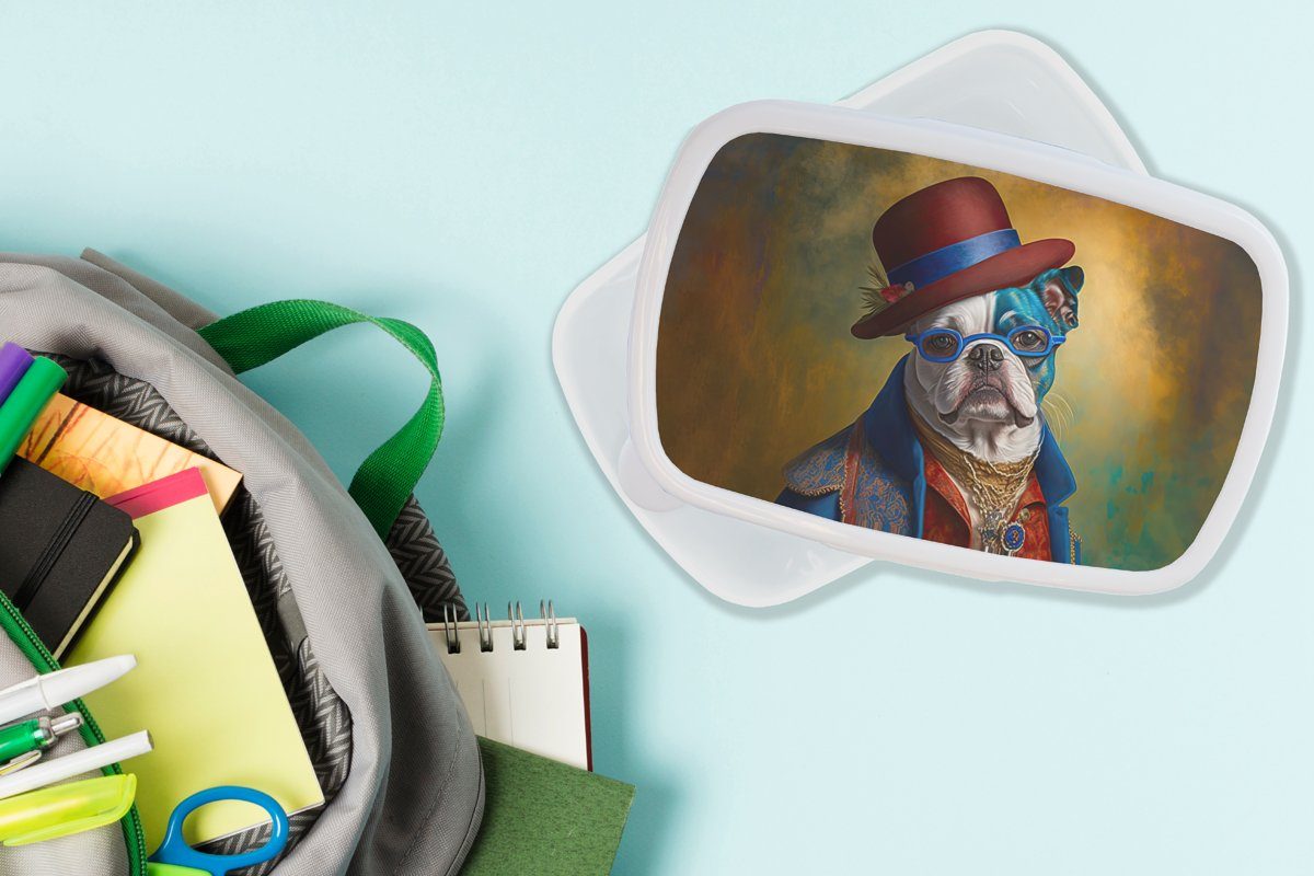 - Hund und für (2-tlg), Kleidung Hut Lunchbox Porträt - Abstrakt, Brotbox Kunststoff, Erwachsene, Jungs für Mädchen MuchoWow - und - weiß Brotdose, Kinder