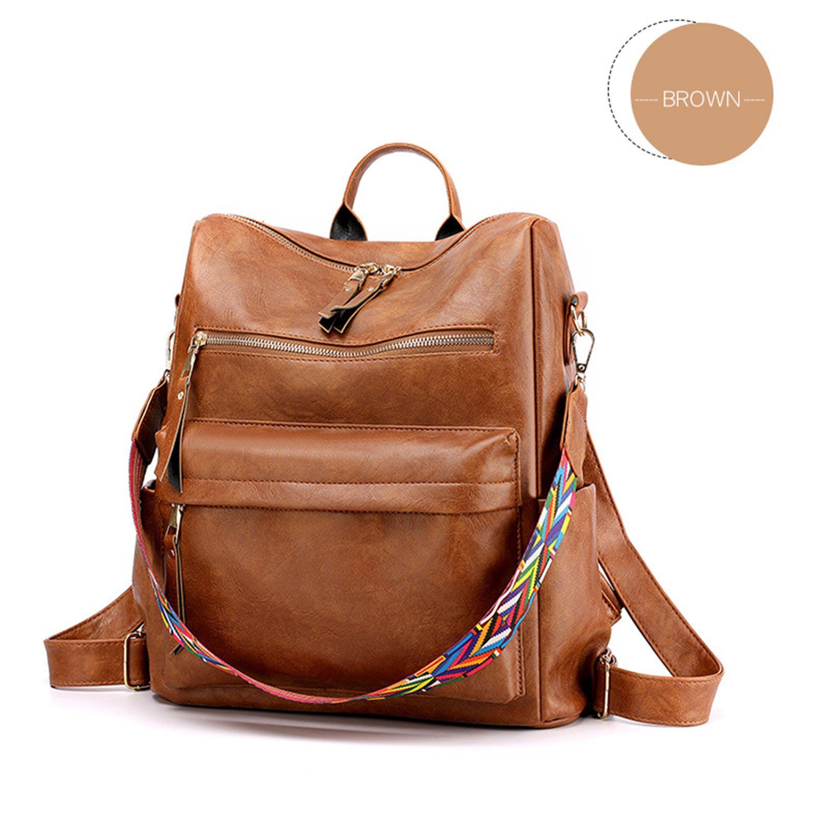 Blusmart Rucksack Damen, Große Retro-Rucksack brown Aus Kapazität Für PU-Leder