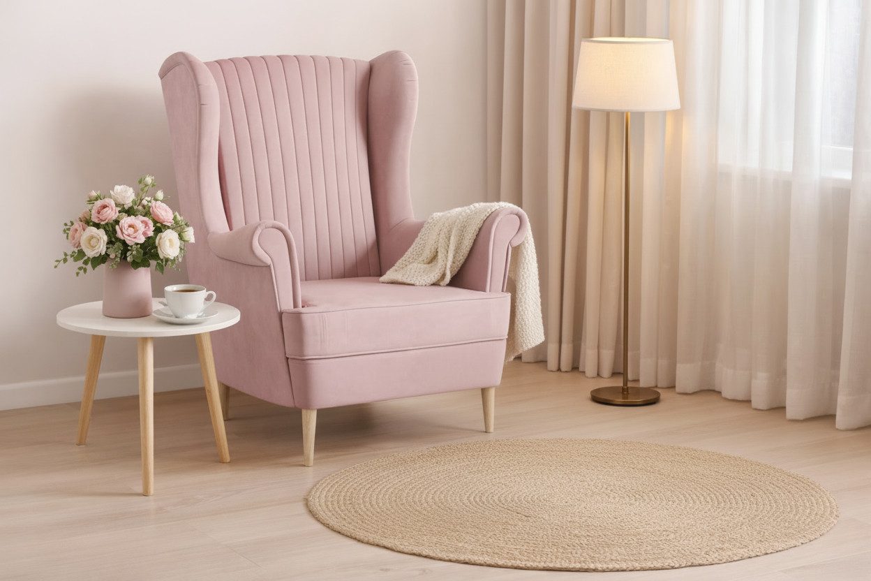 MOEBLO Ohrensessel COMFY SESSEL mit oder ohne Hocker (Polstersessel aus Samtstoff Wohnzimmersessel mit/ohne Hocker Ohrenbacksessel), Sessel mit optionalem Hocker