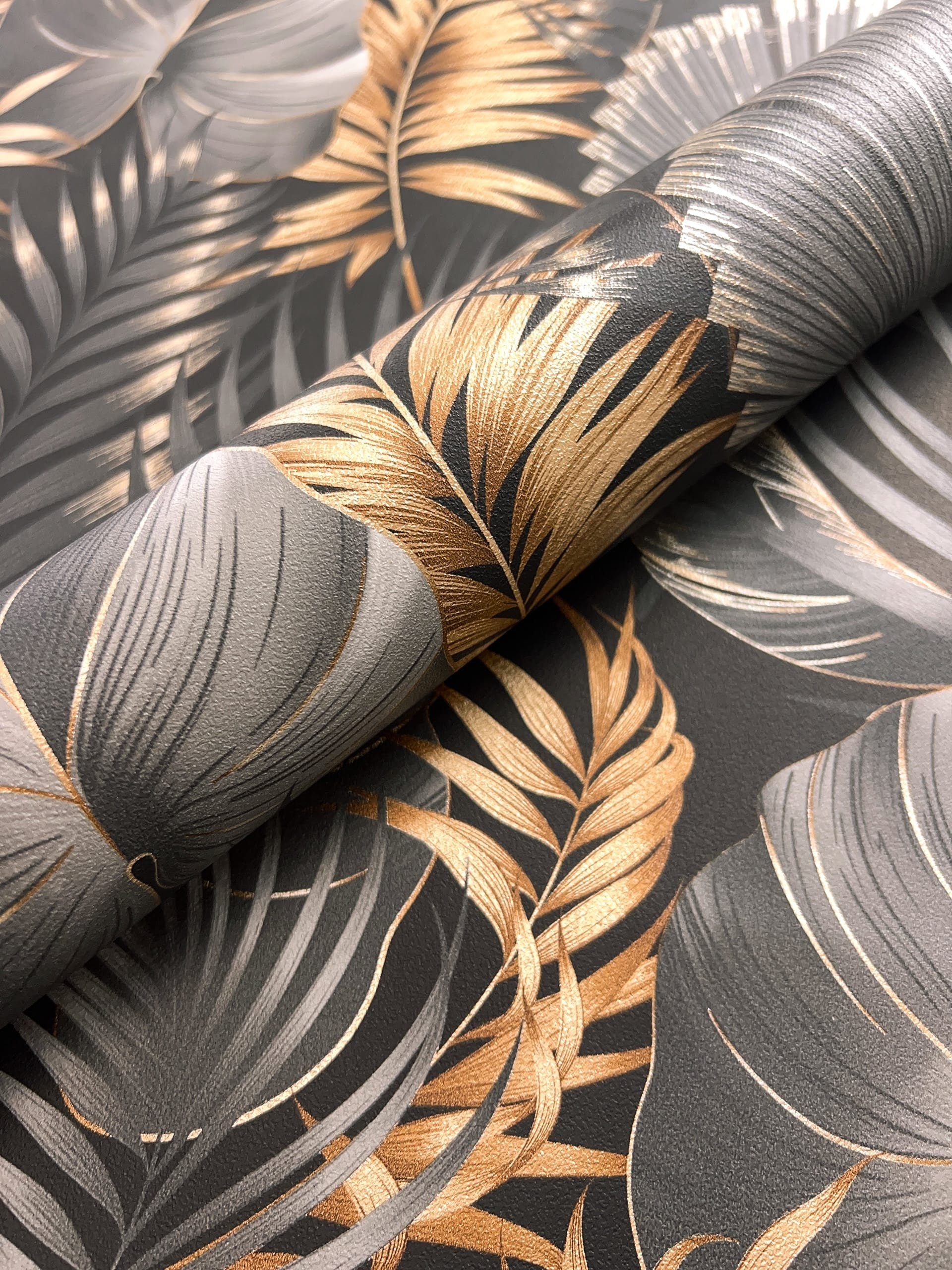 Newroom Vliestapete Kovu Tapete Mustertapete Dschungel,Palmen,Blätter, Schw günstig online kaufen