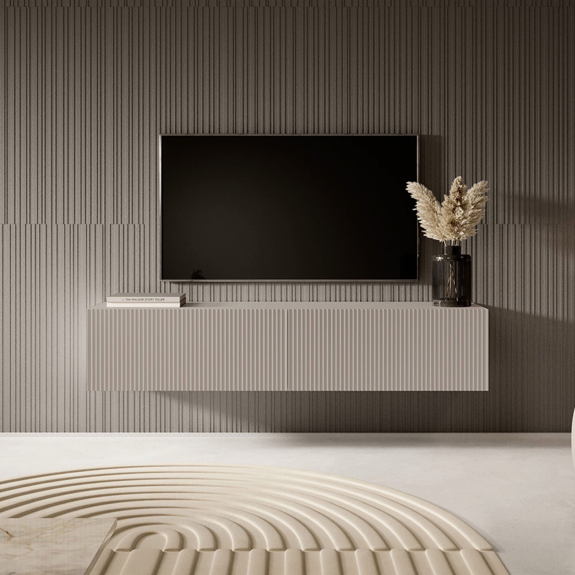 Selsey TV-Schrank VELDIO Kompaktes Hängeboard geriffelt, Push-to-Open, 140x30 cm, Matt