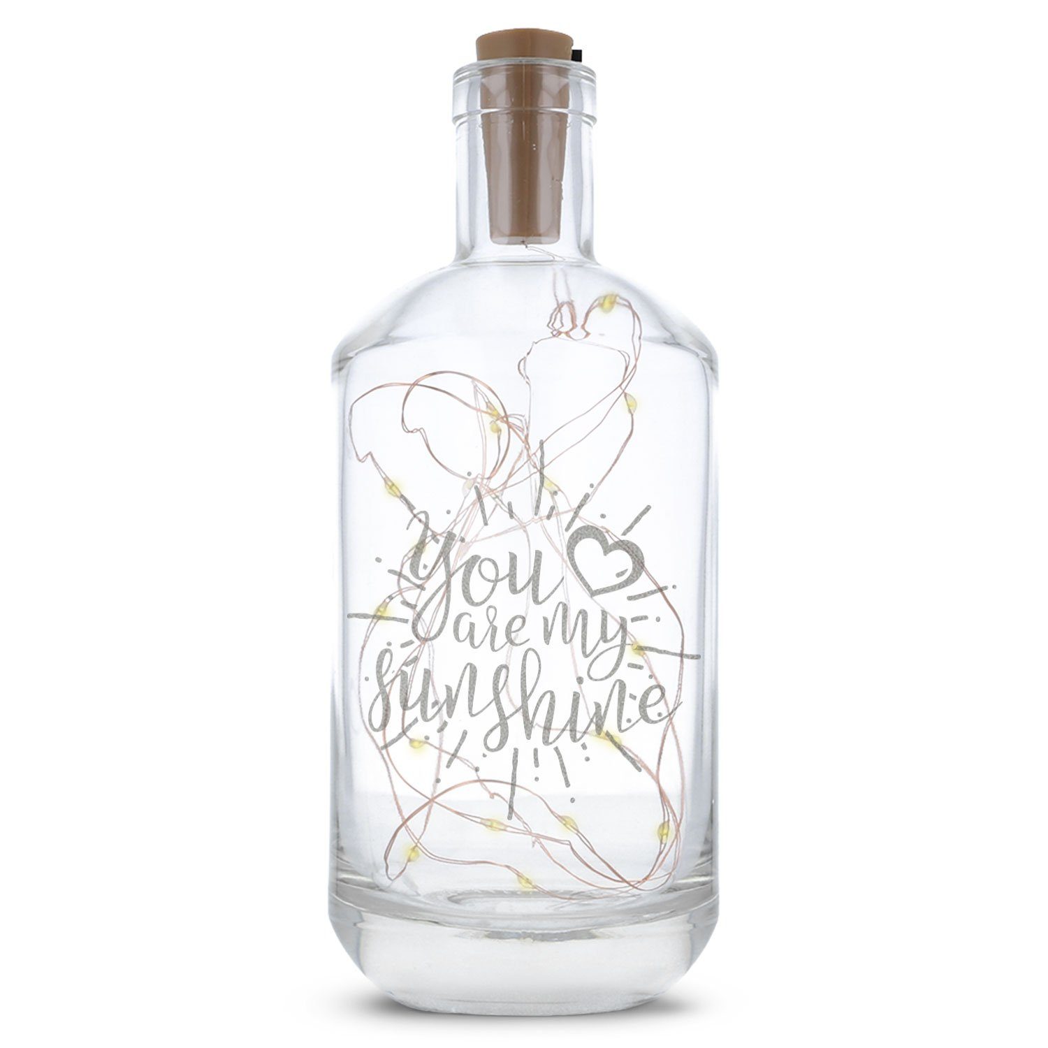 GRAVURZEILE Lichterkette Flasche mit Gravur - You are my sunshine, 20 LEDs Lichterkette mit Schalter am Korken Drahtlichterkette