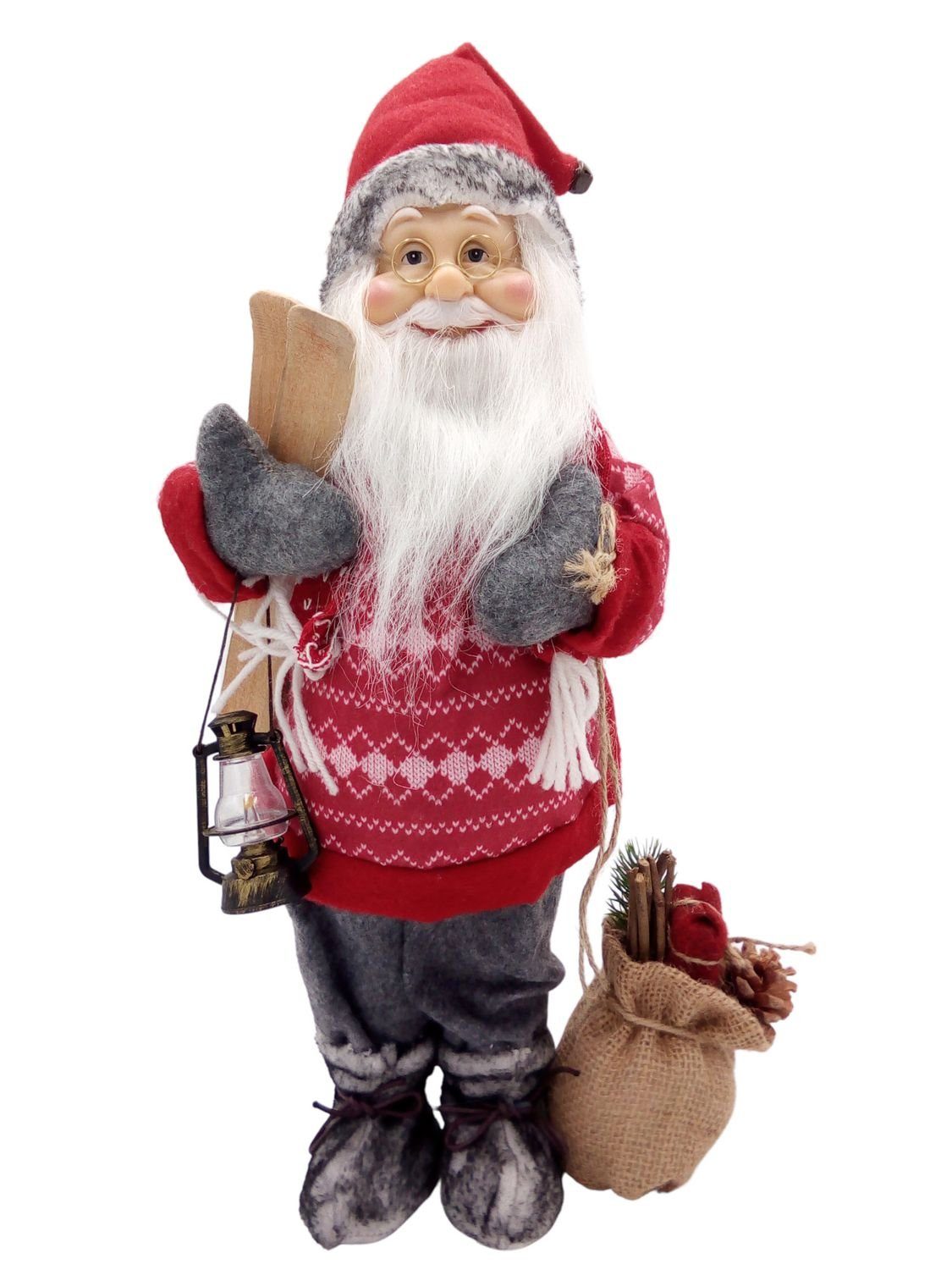 BURI Dekofigur Deko-Weihnachtsmann mit Geschenkesack 46cm Glockenmütze Weihnachtsdeko