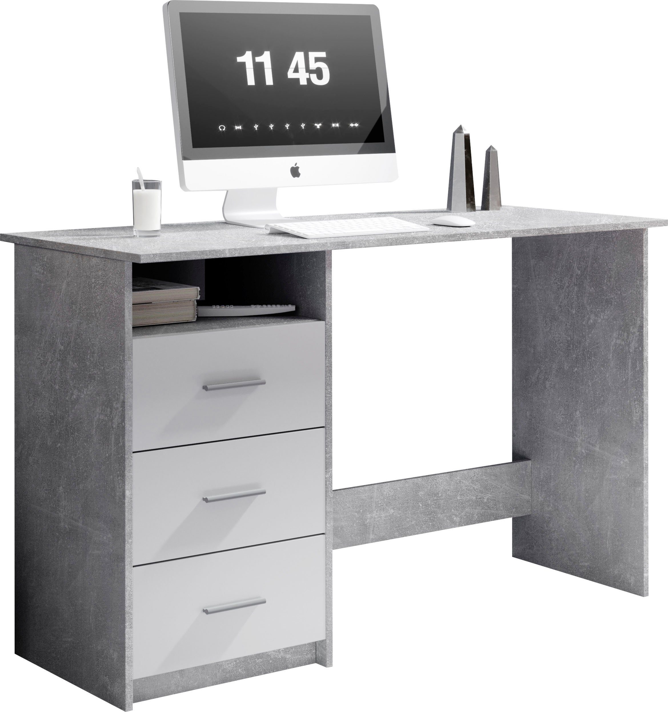 Rechts Schreibtisch oder links Adria, beton/weiß abschließbar, Schubkasten OFFICE montierbar Schubkästen mit BEGA