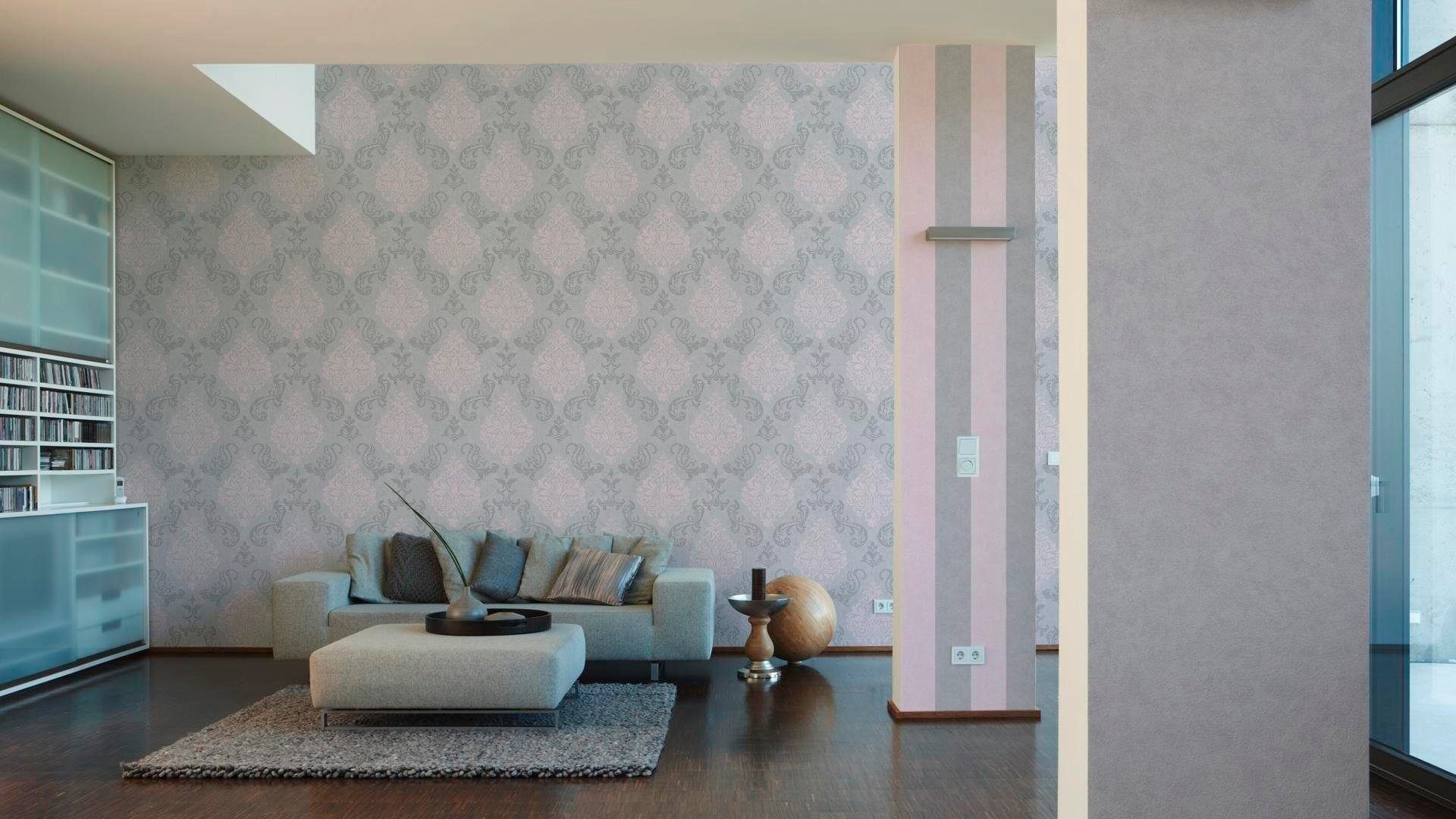 A.S. Création walls Streifen, Streifen Vliestapete Memory, gestreift, rosa/grau living Landhaus Tapete