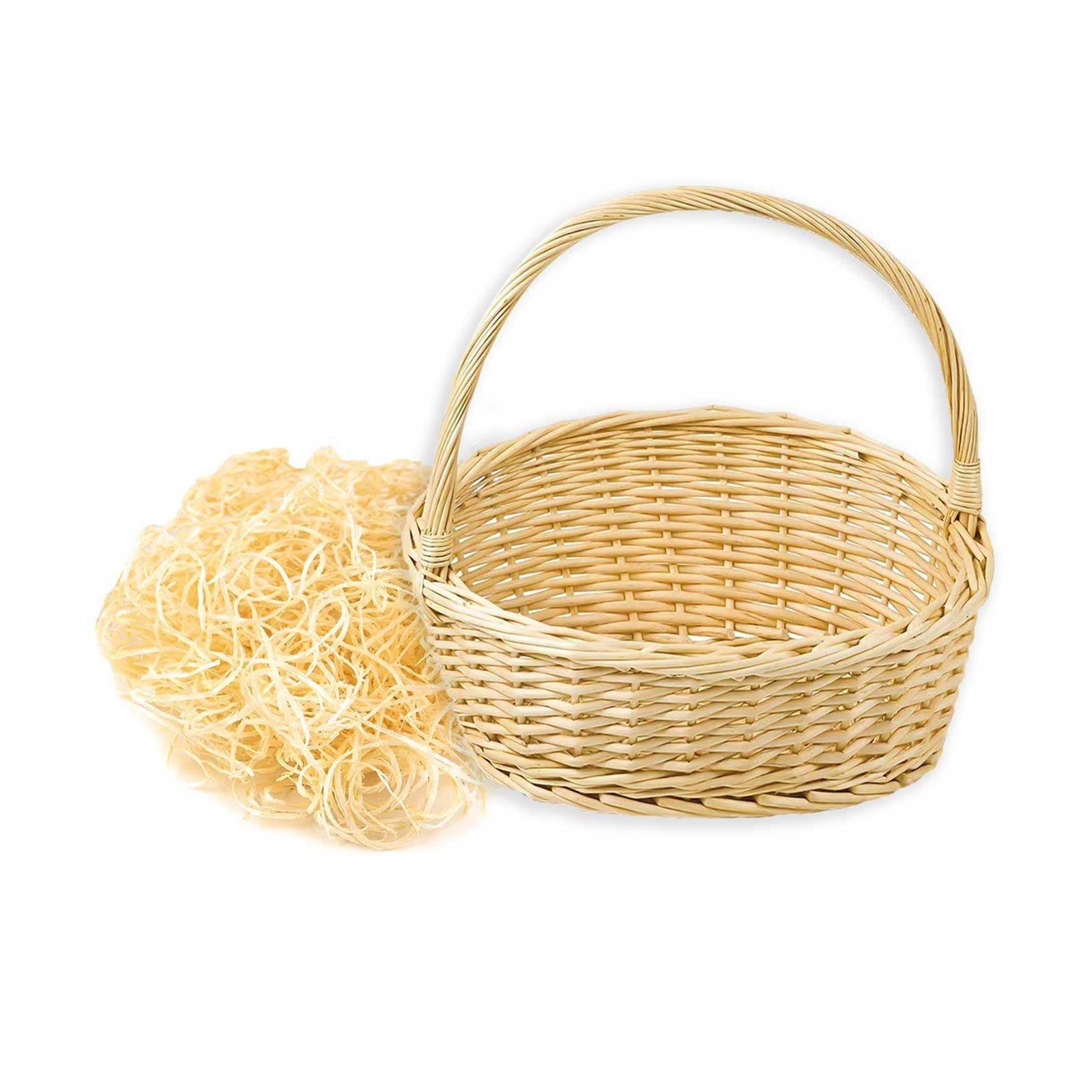 maDDma Dekokorb 1 Geschenkkorb Natur mit Holzwolle Präsentkorb Weidenkorb (Einzeln, 1 St), 40 x 35 x 13 / 39 cm mit Holzwolle