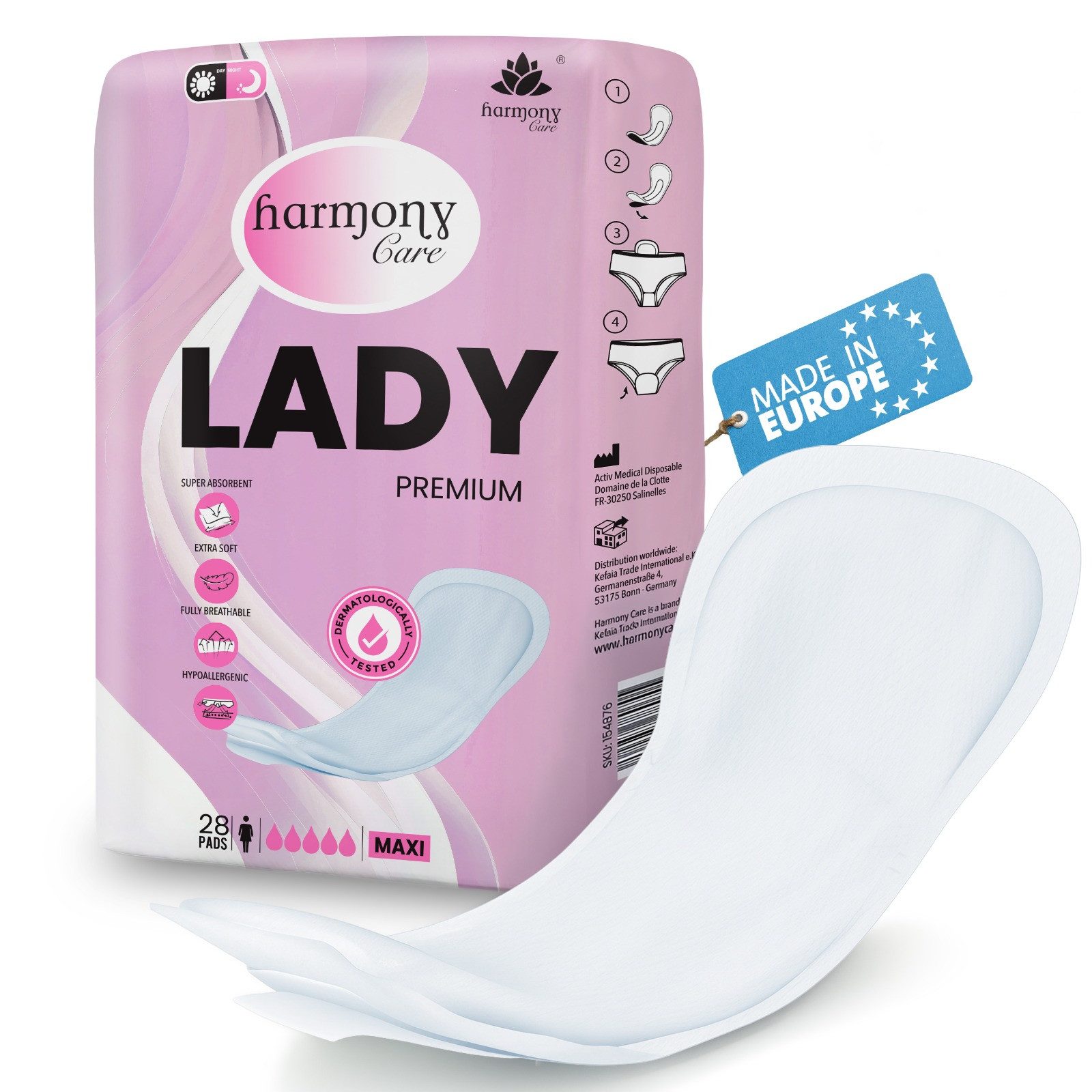 Harmony Care Inkontinenz-Einlage Harmony Care® Lady – Schutz & Komfort bei Blasenschwäche, mittlere Blasenschwäche, Einlagen für Damen, bis zu 800ml, 28-St., Inkontinenzeinlagen für Frauen mit Auslaufschutz